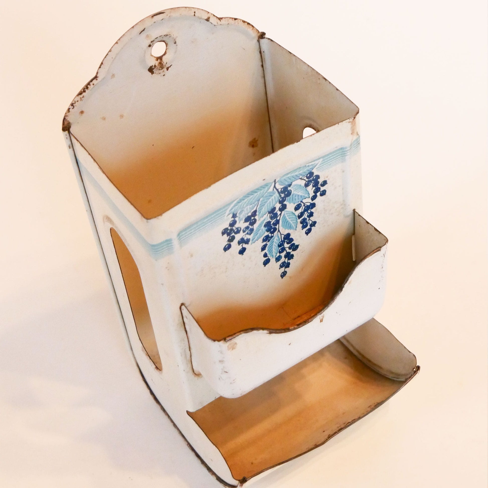 Vintage Blue Metal Wall Mounted Matchbox Holder, Blue Berries, Vintage Wall Matchbox Holder, Vintage Blue and White Matchbox Holder, Vintage Wall Mounted Matchbox Holder, Vintage Kitchen Decor