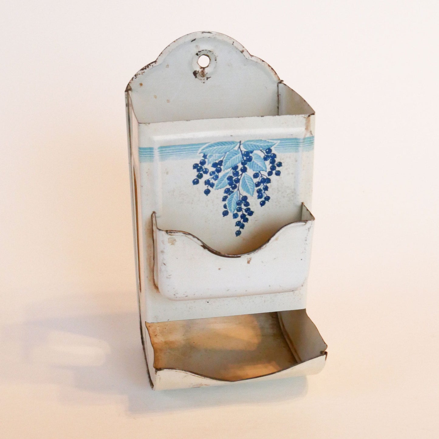 Vintage Blue Metal Wall Mounted Matchbox Holder, Blue Berries, Vintage Wall Matchbox Holder, Vintage Blue and White Matchbox Holder, Vintage Wall Mounted Matchbox Holder, Vintage Kitchen Decor