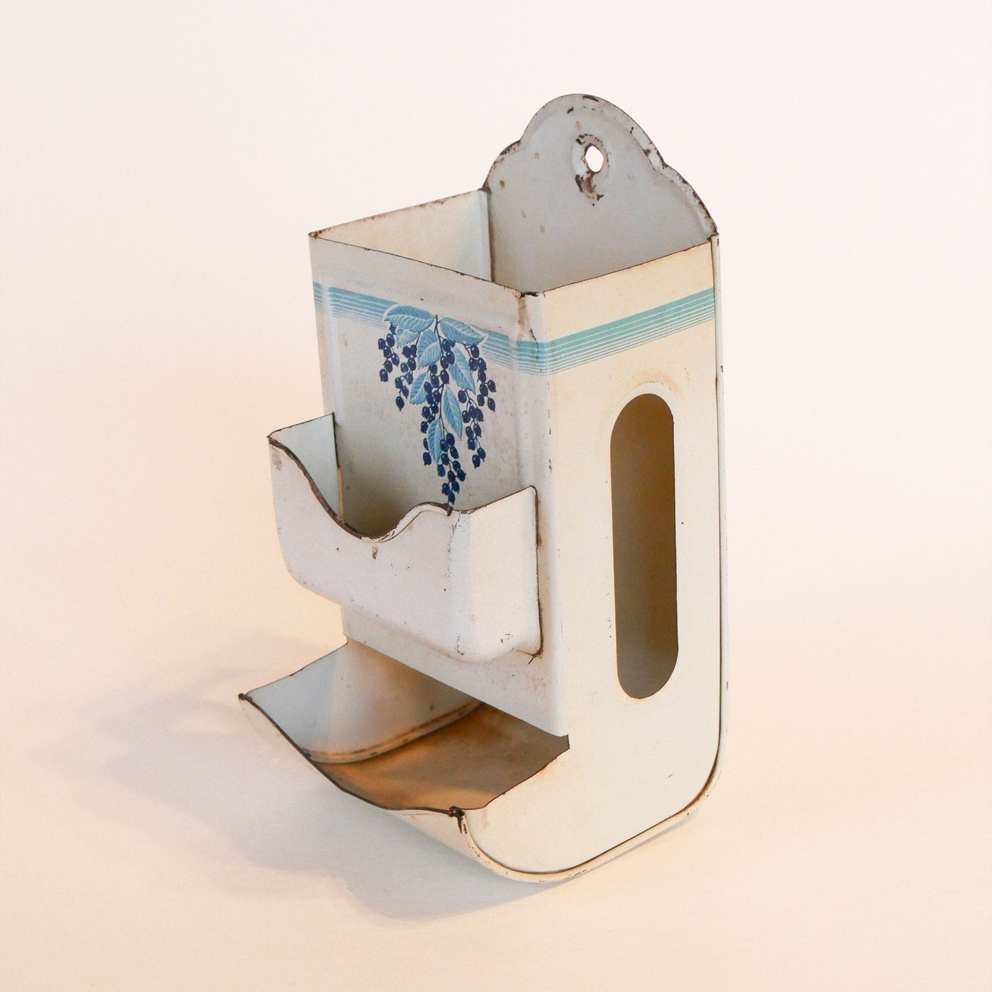 Vintage Blue Metal Wall Mounted Matchbox Holder, Blue Berries, Vintage Wall Matchbox Holder, Vintage Blue and White Matchbox Holder, Vintage Wall Mounted Matchbox Holder, Vintage Kitchen Decor
