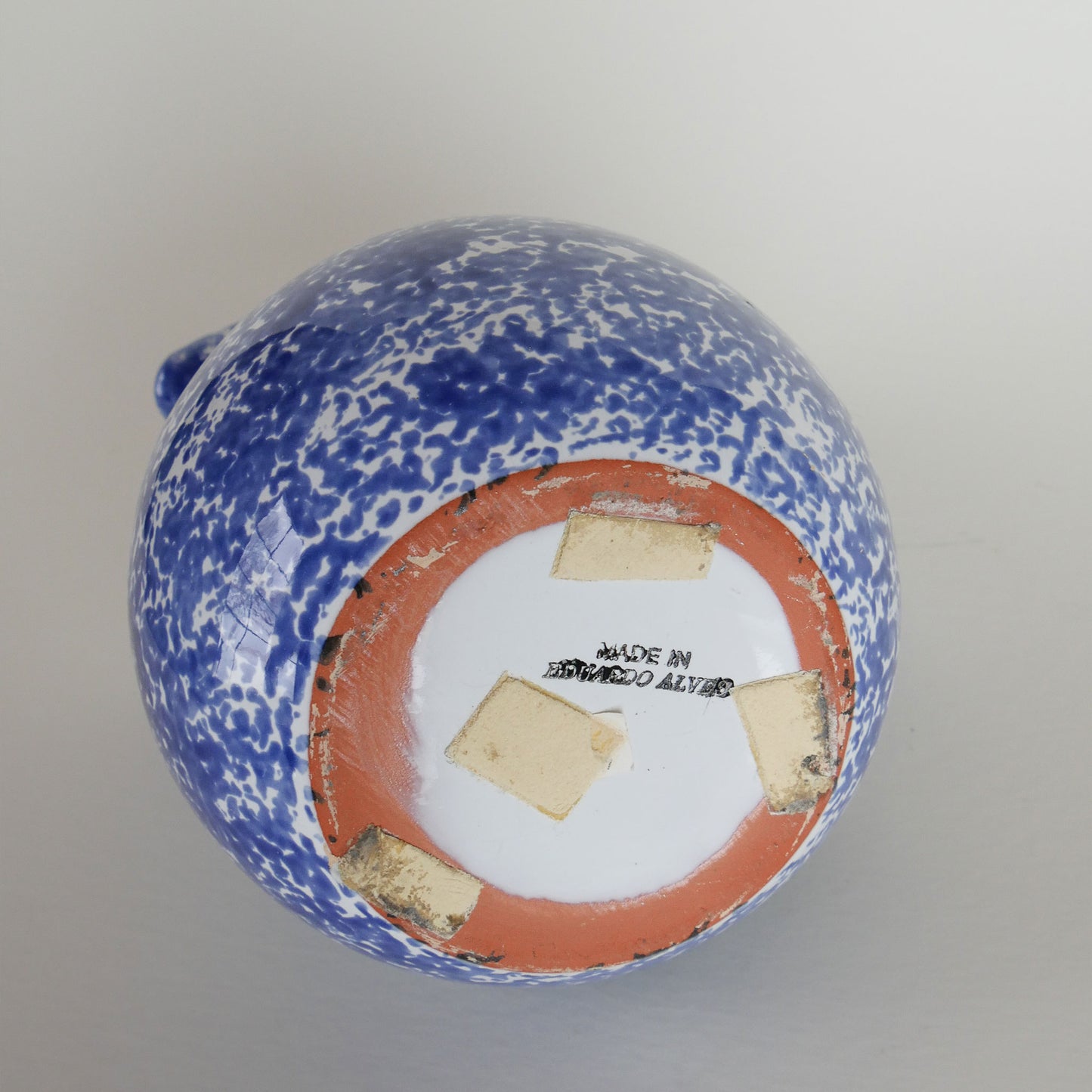 Vintage Blue Spongware Pottery Pitcher. Blue Speckled PItcher, Vintage Spongeware Pitcher, Vintage Blue Kitchen Decor, Vintage Pitcher