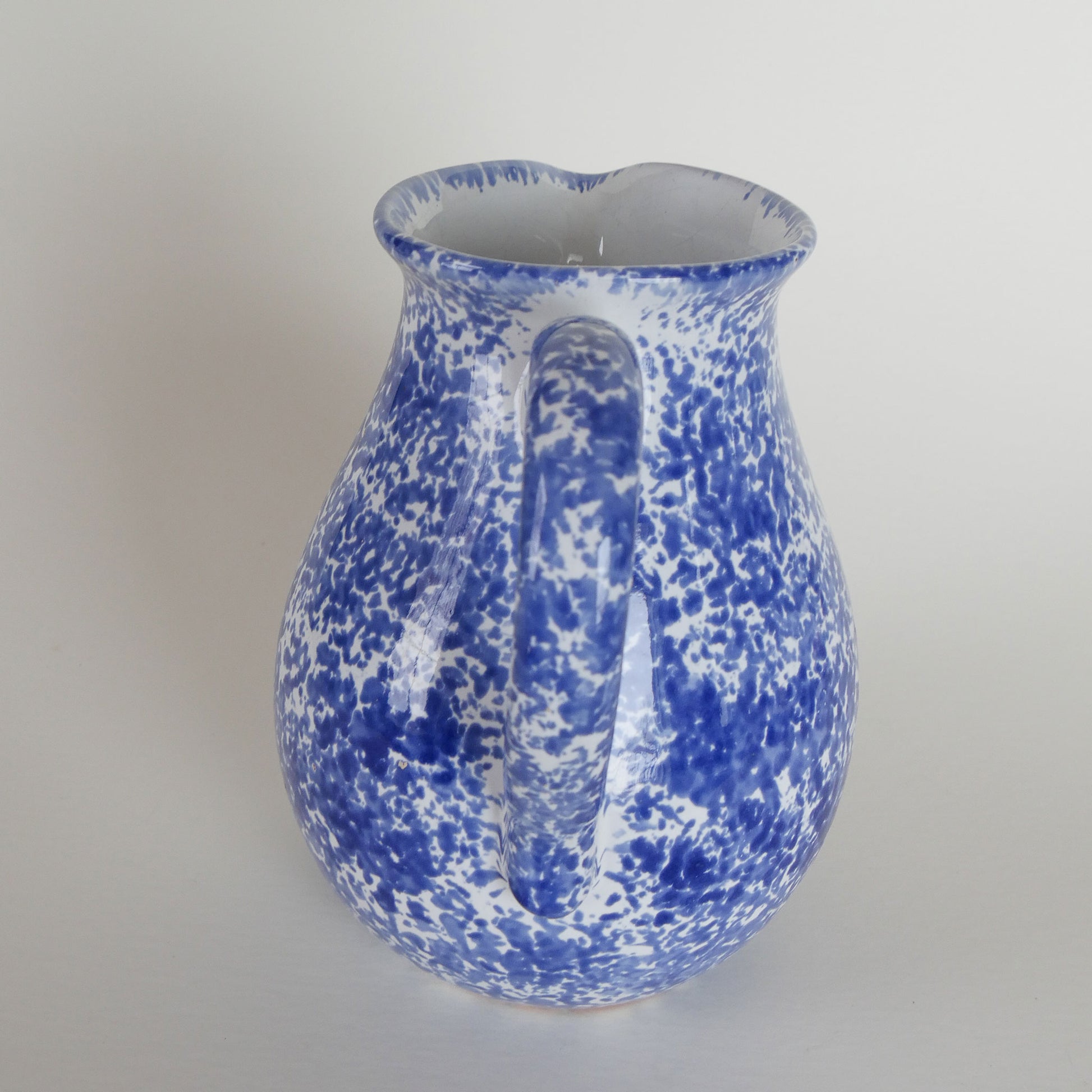 Vintage Blue Spongware Pottery Pitcher. Blue Speckled PItcher, Vintage Spongeware Pitcher, Vintage Blue Kitchen Decor, Vintage Pitcher