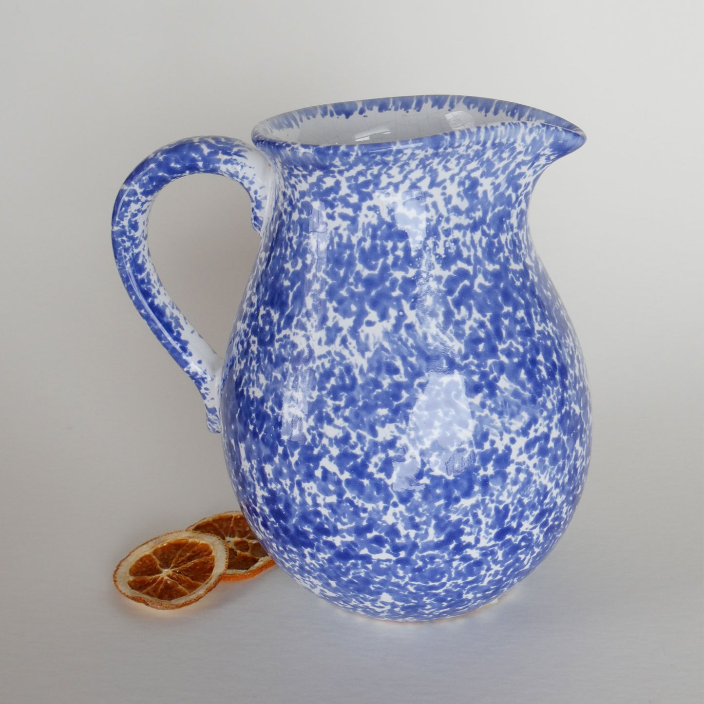 Vintage Blue Spongware Pottery Pitcher. Blue Speckled PItcher, Vintage Spongeware Pitcher, Vintage Blue Kitchen Decor, Vintage Pitcher