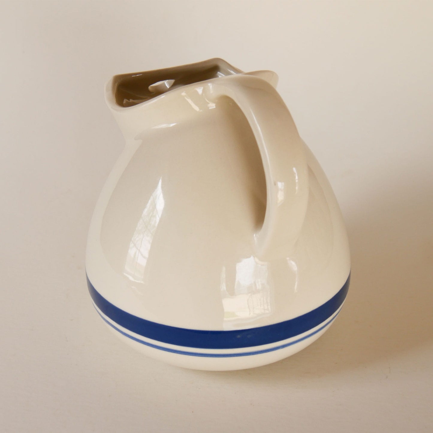 Friendship Pottery Roseville Blue Stripe Pitcher, Blue Stripe Farmhouse Pitcher, Vintage Farmhouse Pitcher, Blue Stripe Pottery Pitcher, Vintage Roseville Pitcher