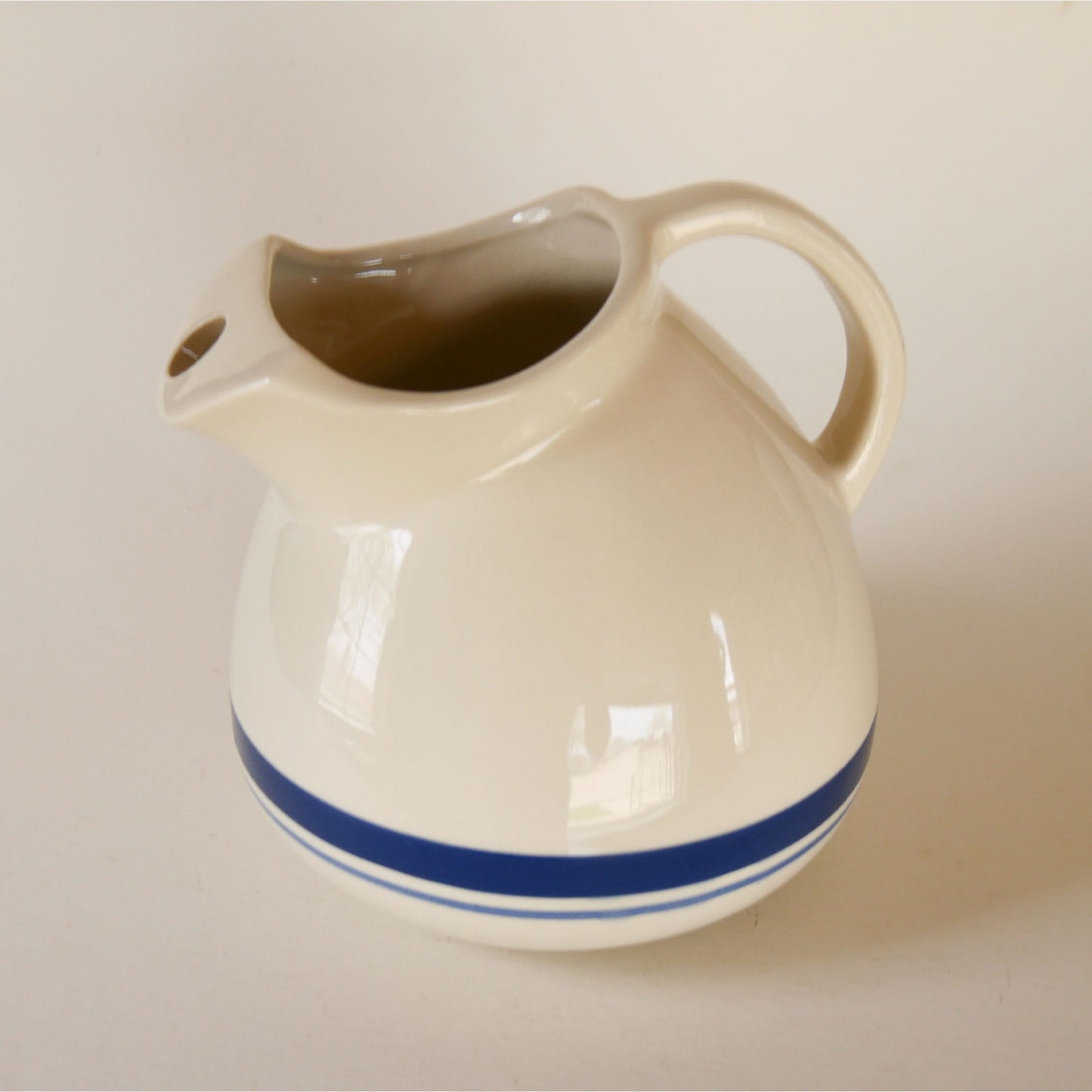 Friendship Pottery Roseville Blue Stripe Pitcher, Blue Stripe Farmhouse Pitcher, Vintage Farmhouse Pitcher, Blue Stripe Pottery Pitcher, Vintage Roseville Pitcher