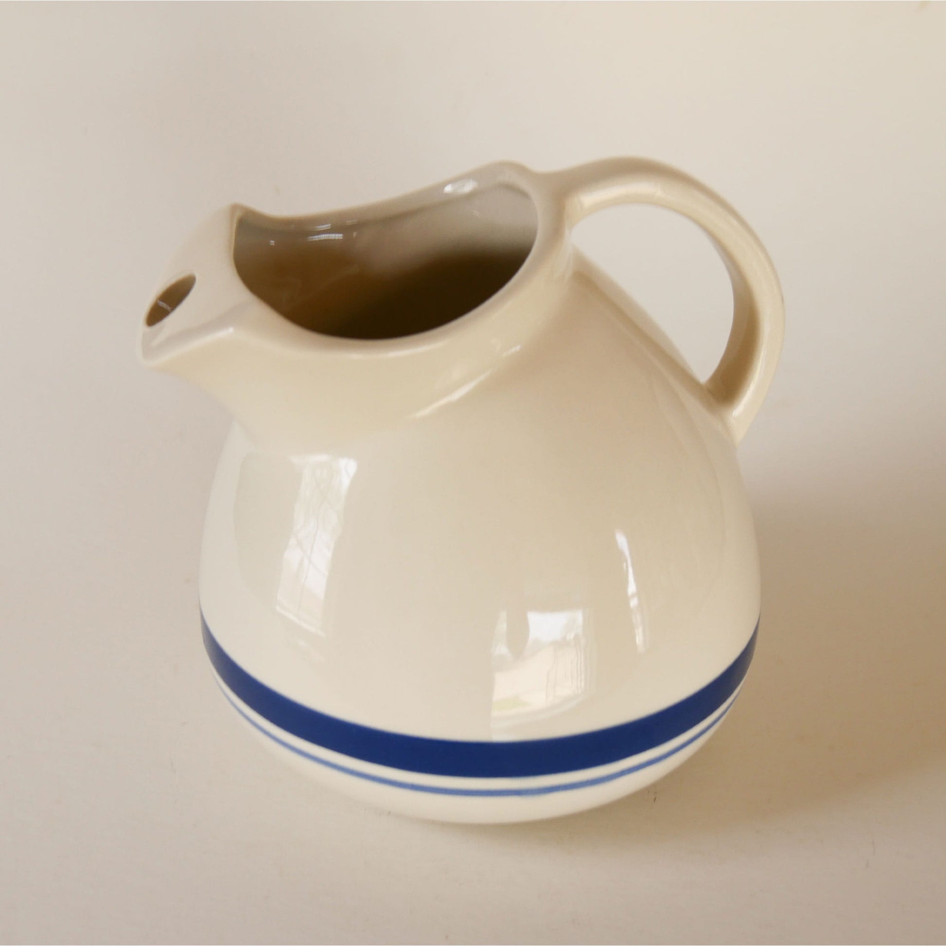 Friendship Pottery Roseville Blue Stripe Pitcher, Blue Stripe Farmhouse Pitcher, Vintage Farmhouse Pitcher, Blue Stripe Pottery Pitcher, Vintage Roseville Pitcher