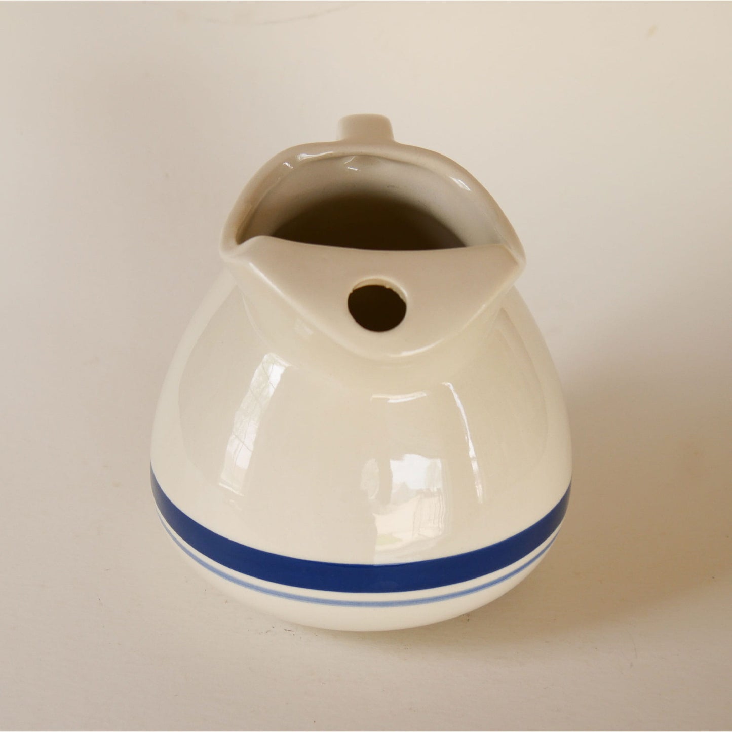 Friendship Pottery Roseville Blue Stripe Pitcher, Blue Stripe Farmhouse Pitcher, Vintage Farmhouse Pitcher, Blue Stripe Pottery Pitcher, Vintage Roseville Pitcher