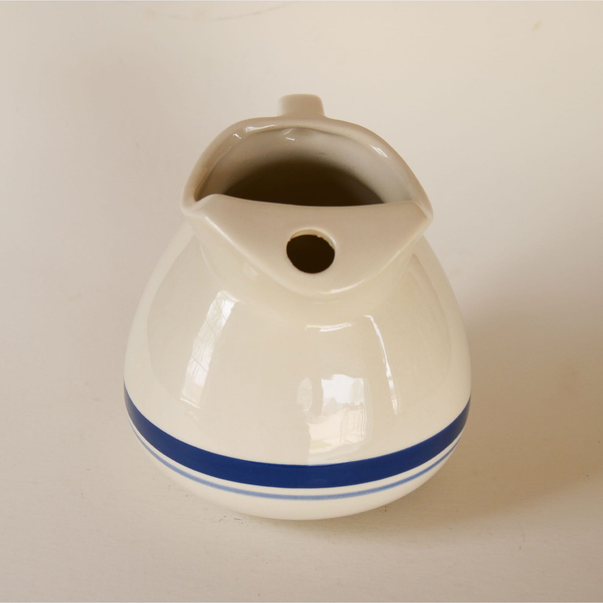 Friendship Pottery Roseville Blue Stripe Pitcher, Blue Stripe Farmhouse Pitcher, Vintage Farmhouse Pitcher, Blue Stripe Pottery Pitcher, Vintage Roseville Pitcher