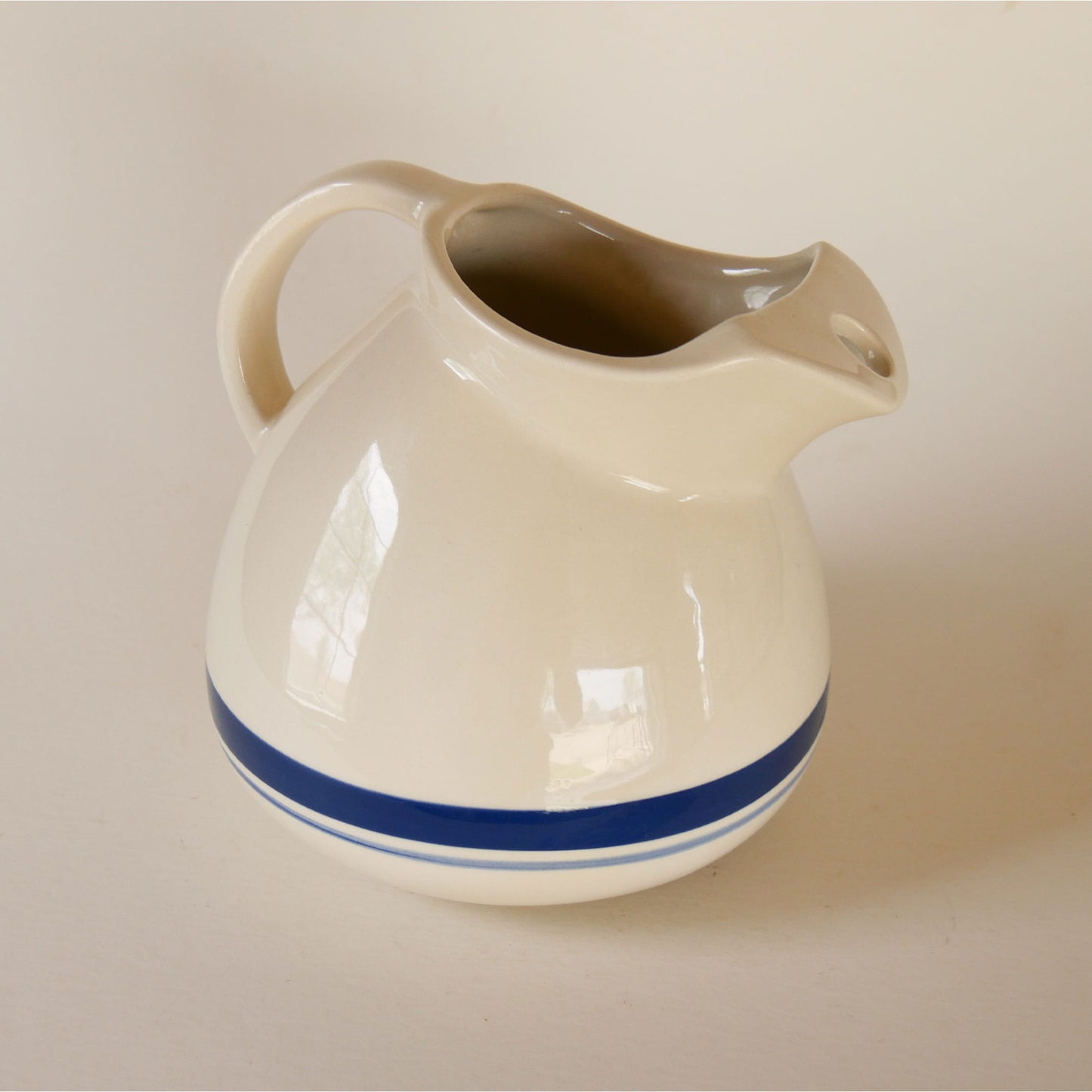 Friendship Pottery Roseville Blue Stripe Pitcher, Blue Stripe Farmhouse Pitcher, Vintage Farmhouse Pitcher, Blue Stripe Pottery Pitcher, Vintage Roseville Pitcher