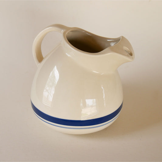 Friendship Pottery Roseville Blue Stripe Pitcher, Blue Stripe Farmhouse Pitcher, Vintage Farmhouse Pitcher, Blue Stripe Pottery Pitcher, Vintage Roseville Pitcher