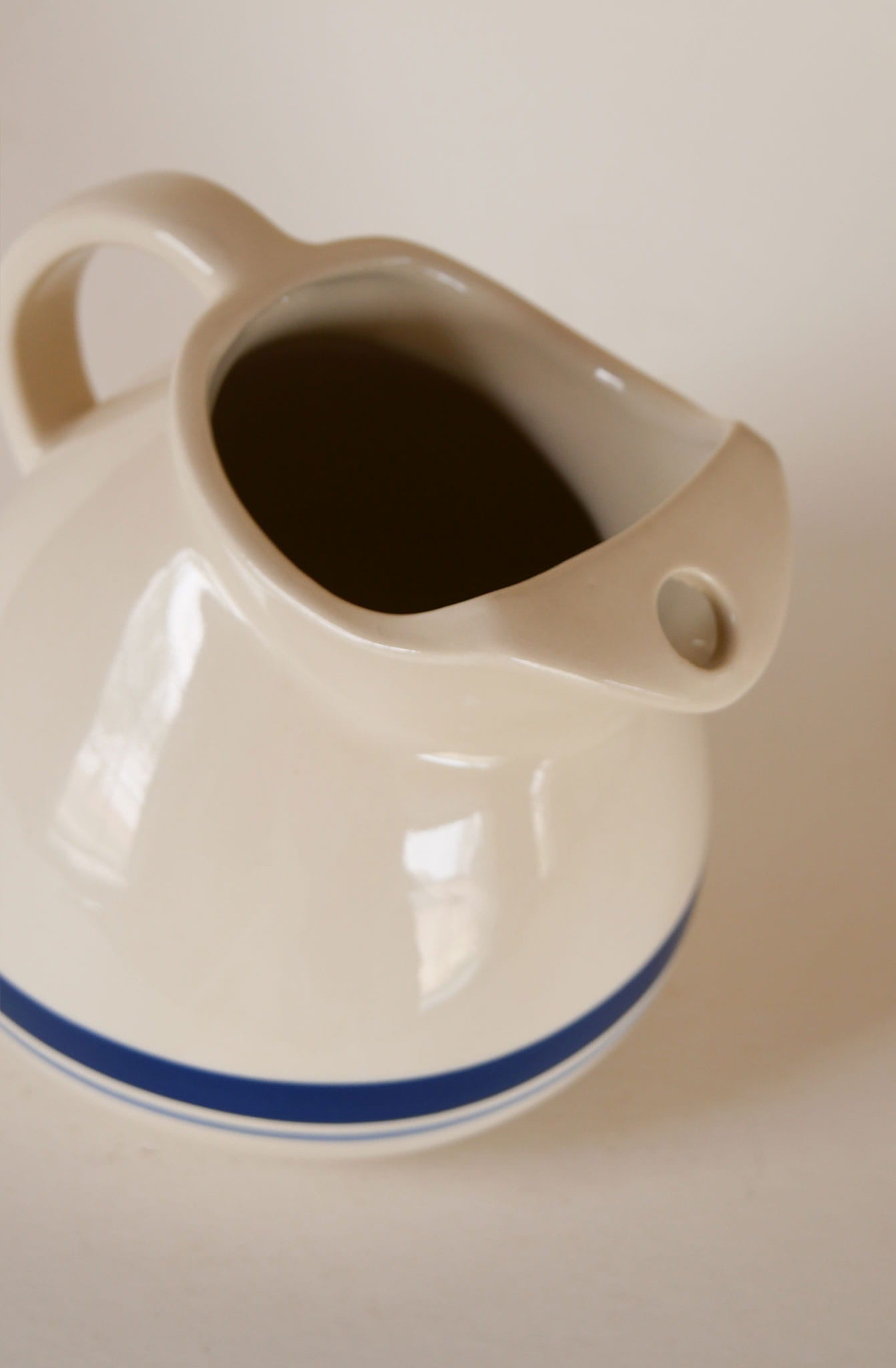 Friendship Pottery Roseville Blue Stripe Pitcher, Blue Stripe Farmhouse Pitcher, Vintage Farmhouse Pitcher, Blue Stripe Pottery Pitcher, Vintage Roseville Pitcher