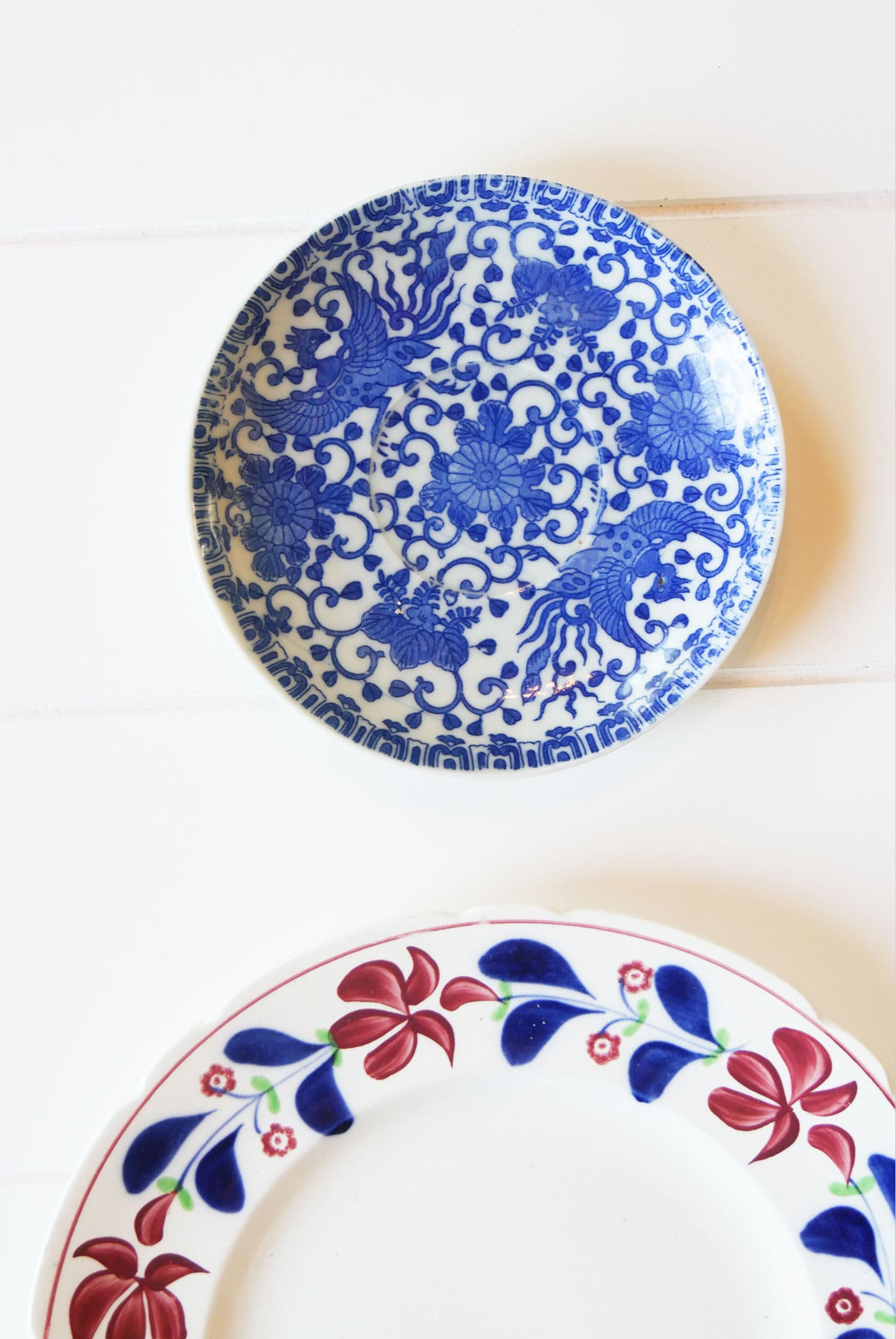 Vintage Red, White and Blue Plate Gallery Wall, 3ct. Vintage Plate Gallery Wall Antique Plate Gallery Wall Blue and Maroon Plate Gallery Wall