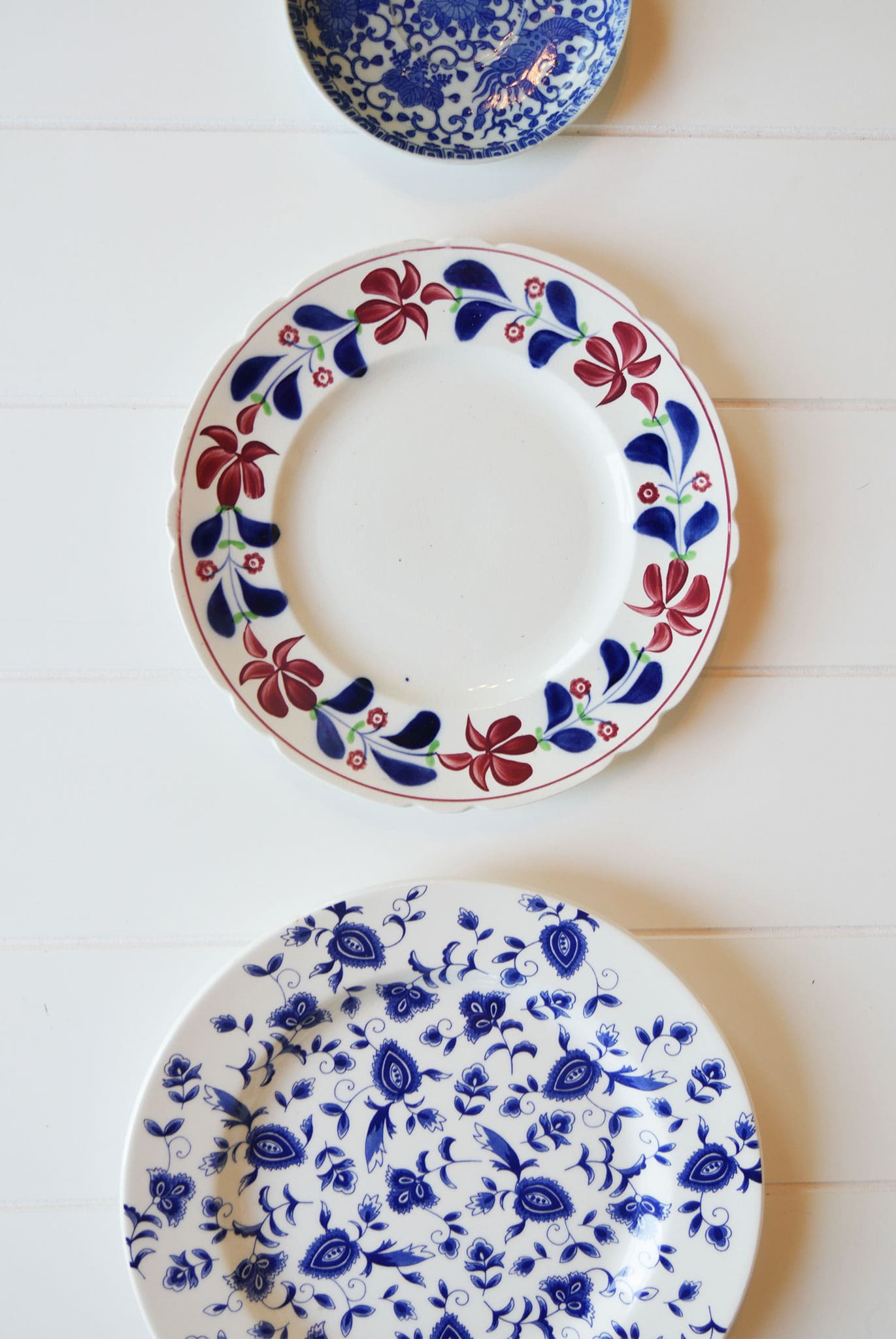 Vintage Red, White and Blue Plate Gallery Wall, 3ct. Vintage Plate Gallery Wall Antique Plate Gallery Wall Blue and Maroon Plate Gallery Wall