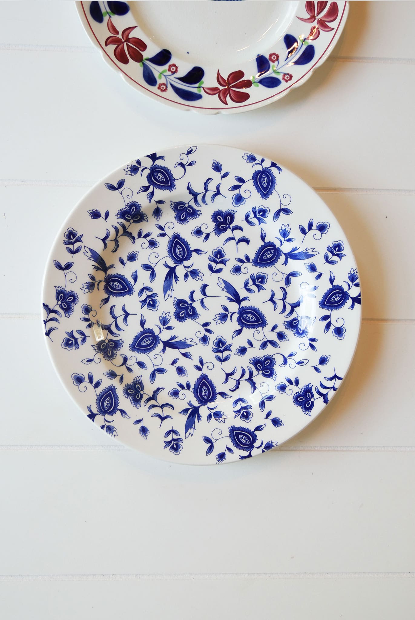 Vintage Red, White and Blue Plate Gallery Wall, 3ct. Vintage Plate Gallery Wall Antique Plate Gallery Wall Blue and Maroon Plate Gallery Wall