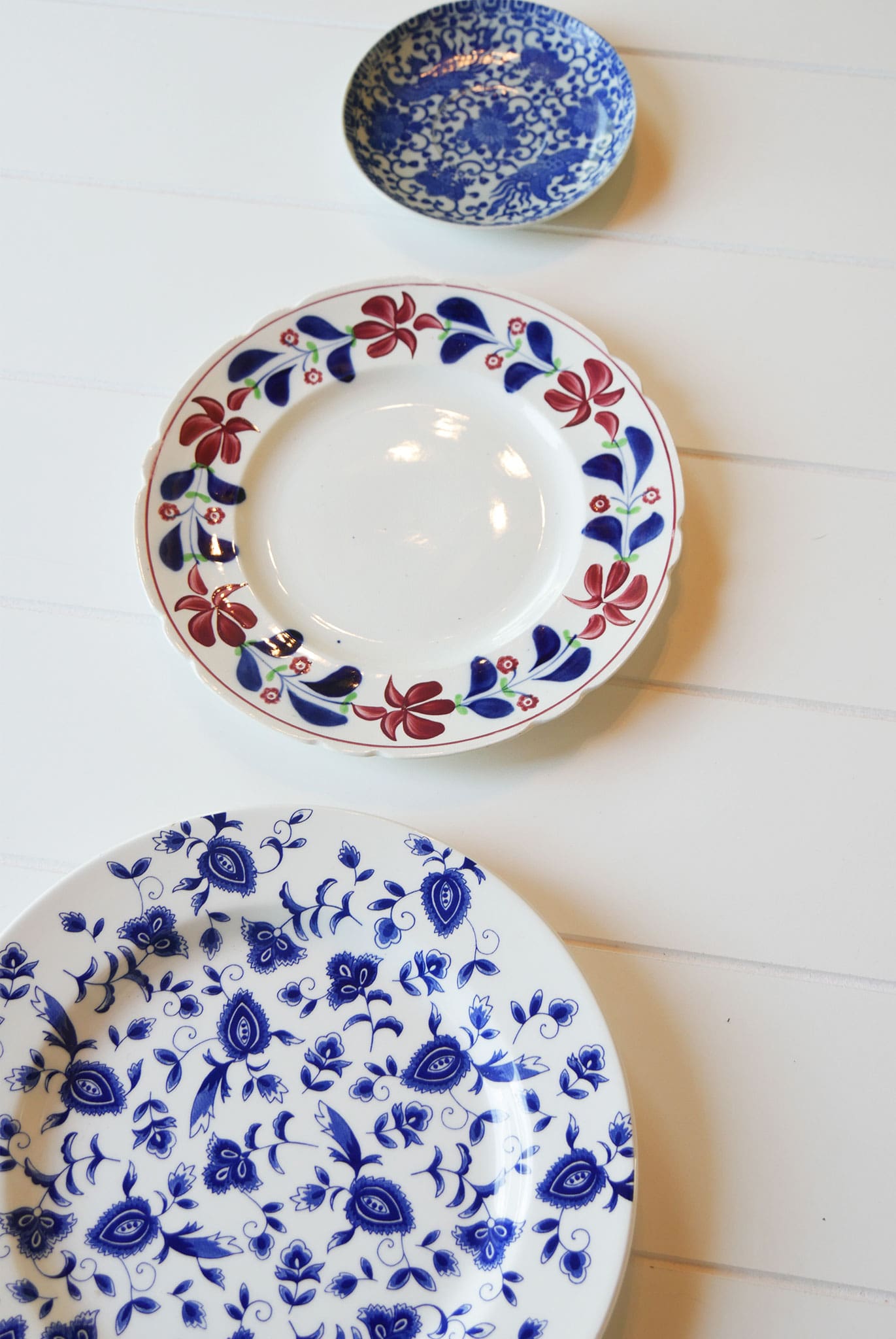 Vintage Red, White and Blue Plate Gallery Wall, 3ct. Vintage Plate Gallery Wall Antique Plate Gallery Wall Blue and Maroon Plate Gallery Wall