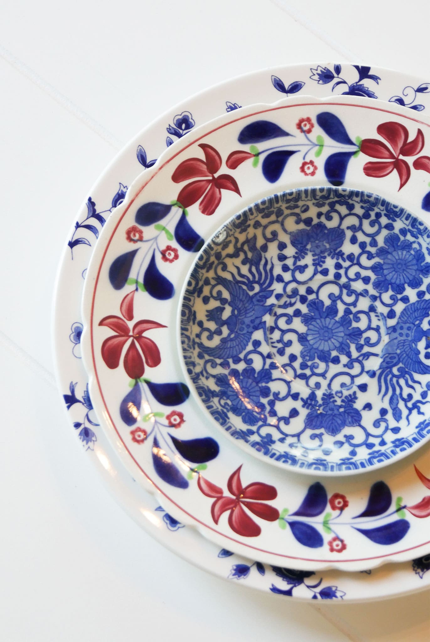 Vintage Red, White and Blue Plate Gallery Wall, 3ct. Vintage Plate Gallery Wall Antique Plate Gallery Wall Blue and Maroon Plate Gallery Wall