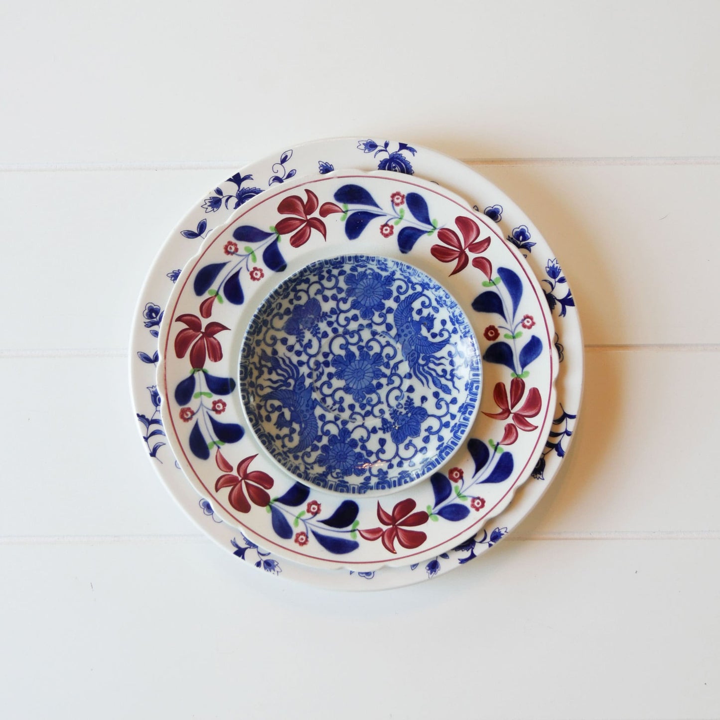 Vintage Red, White and Blue Plate Gallery Wall, 3ct. Vintage Plate Gallery Wall Antique Plate Gallery Wall Blue and Maroon Plate Gallery Wall
