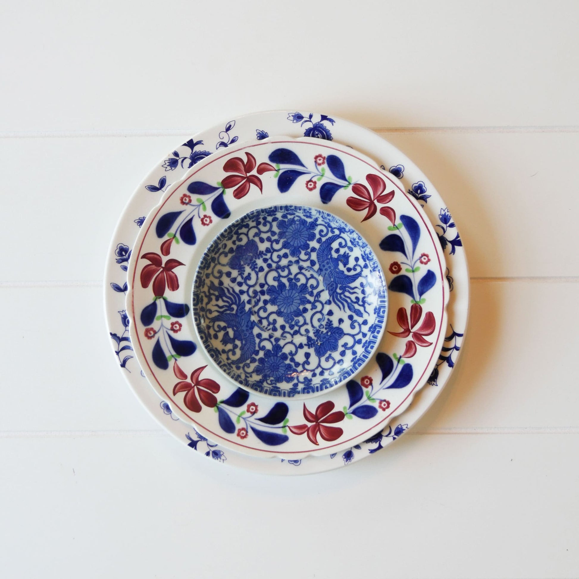 Vintage Red, White and Blue Plate Gallery Wall, 3ct. Vintage Plate Gallery Wall Antique Plate Gallery Wall Blue and Maroon Plate Gallery Wall