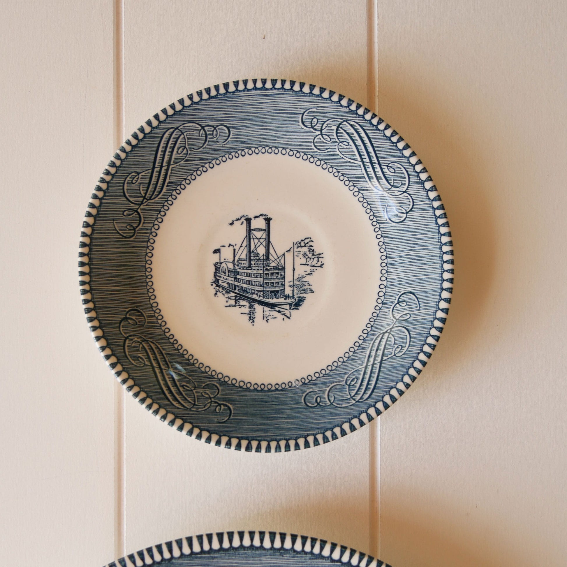 Blue and White Currier & Ives Plate Pair, Blue and White Plate Decor, Vintage Plate Wall, Vintage Currier and Ives Plates, VIntage Blue and White Plate Wall