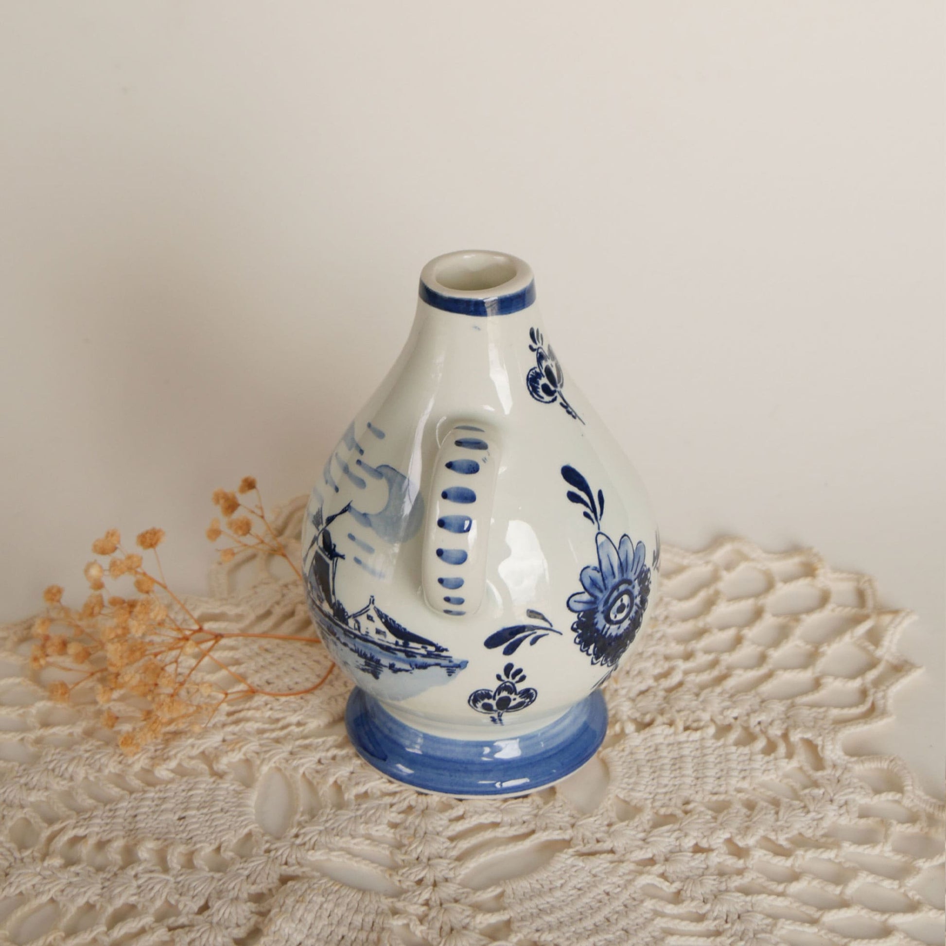 Vintage Blue and White Delft Candle Holder, Vintage Blue and White Candleholder, Blue and White Windmill Candleholder, Vintage Delft Candle Holder
