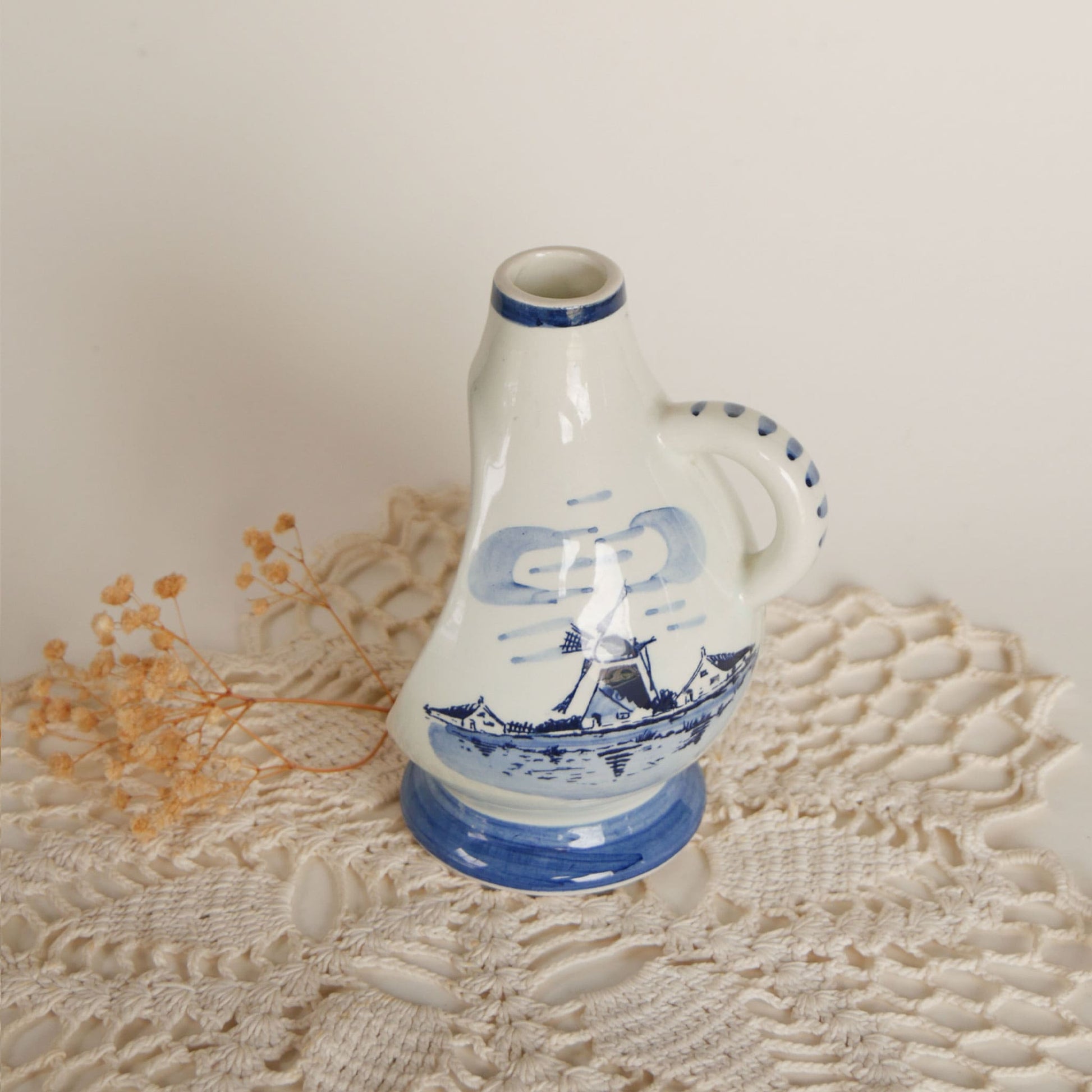 Vintage Blue and White Delft Candle Holder, Vintage Blue and White Candleholder, Blue and White Windmill Candleholder, Vintage Delft Candle Holder