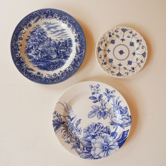 Vintage Blue & White Vintage Plate Wall Collection, Blue and White PLate Wall, Vintage Plate Wall, Blue and White Cottage Plate Wall, Cottagecore Plate Wall, Vintage Blue and White Vintage Plate Wall, Vintage Plates, Vintage Blue and White Plates, Cottage Plate Wall