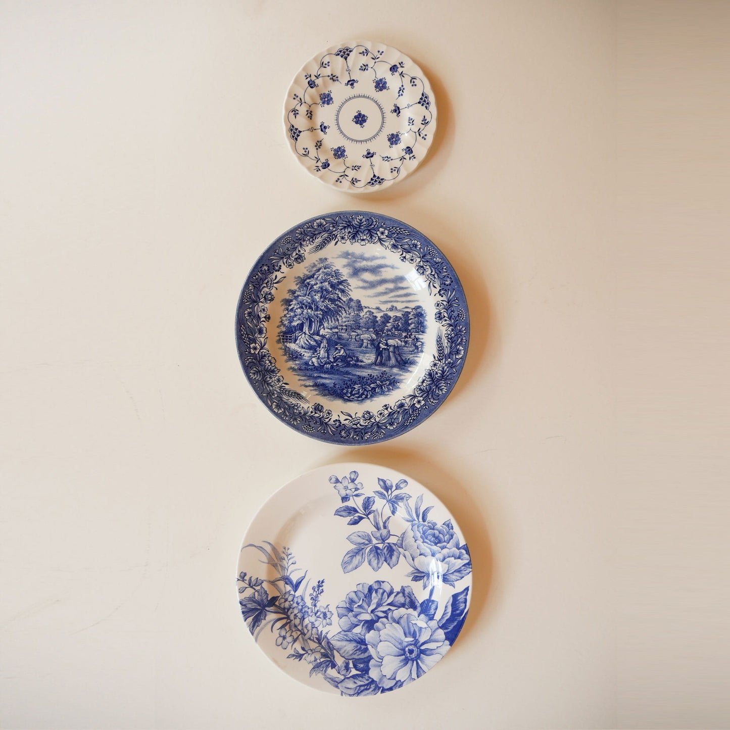 Vintage Blue & White Vintage Plate Wall Collection, Blue and White PLate Wall, Vintage Plate Wall, Blue and White Cottage Plate Wall, Cottagecore Plate Wall, Vintage Blue and White Vintage Plate Wall, Vintage Plates, Vintage Blue and White Plates, Cottage Plate Wall