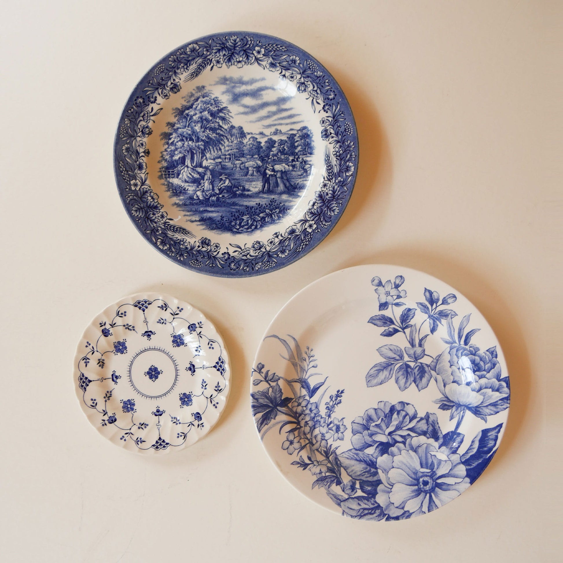 Vintage Blue & White Vintage Plate Wall Collection, Blue and White PLate Wall, Vintage Plate Wall, Blue and White Cottage Plate Wall, Cottagecore Plate Wall, Vintage Blue and White Vintage Plate Wall, Vintage Plates, Vintage Blue and White Plates, Cottage Plate Wall