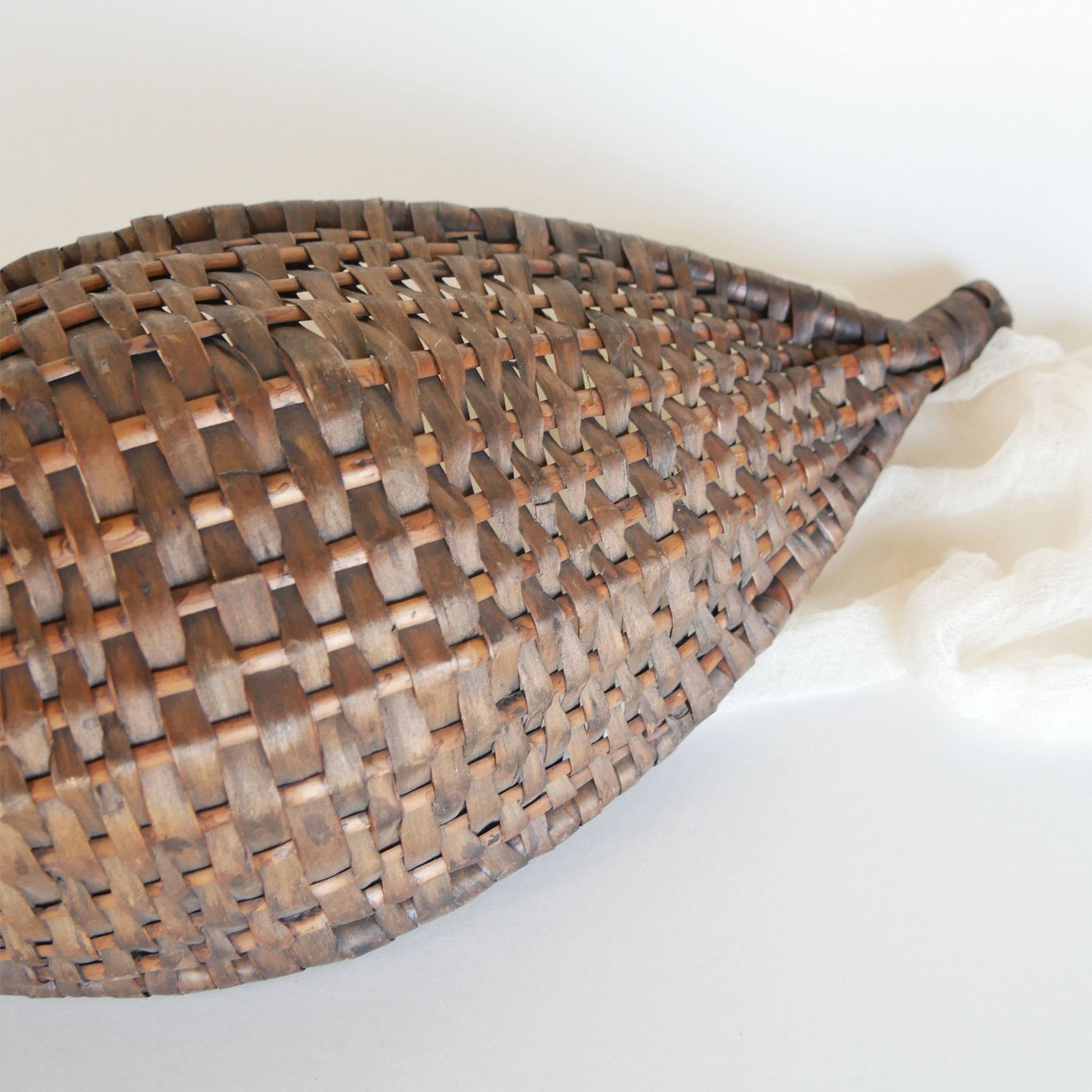 Vintage Boat Woven Wicker Bread Basket, Dark Brown Vintage BreadBasket Vintage Basket Tray Vintage Dark Brown Boat Basket