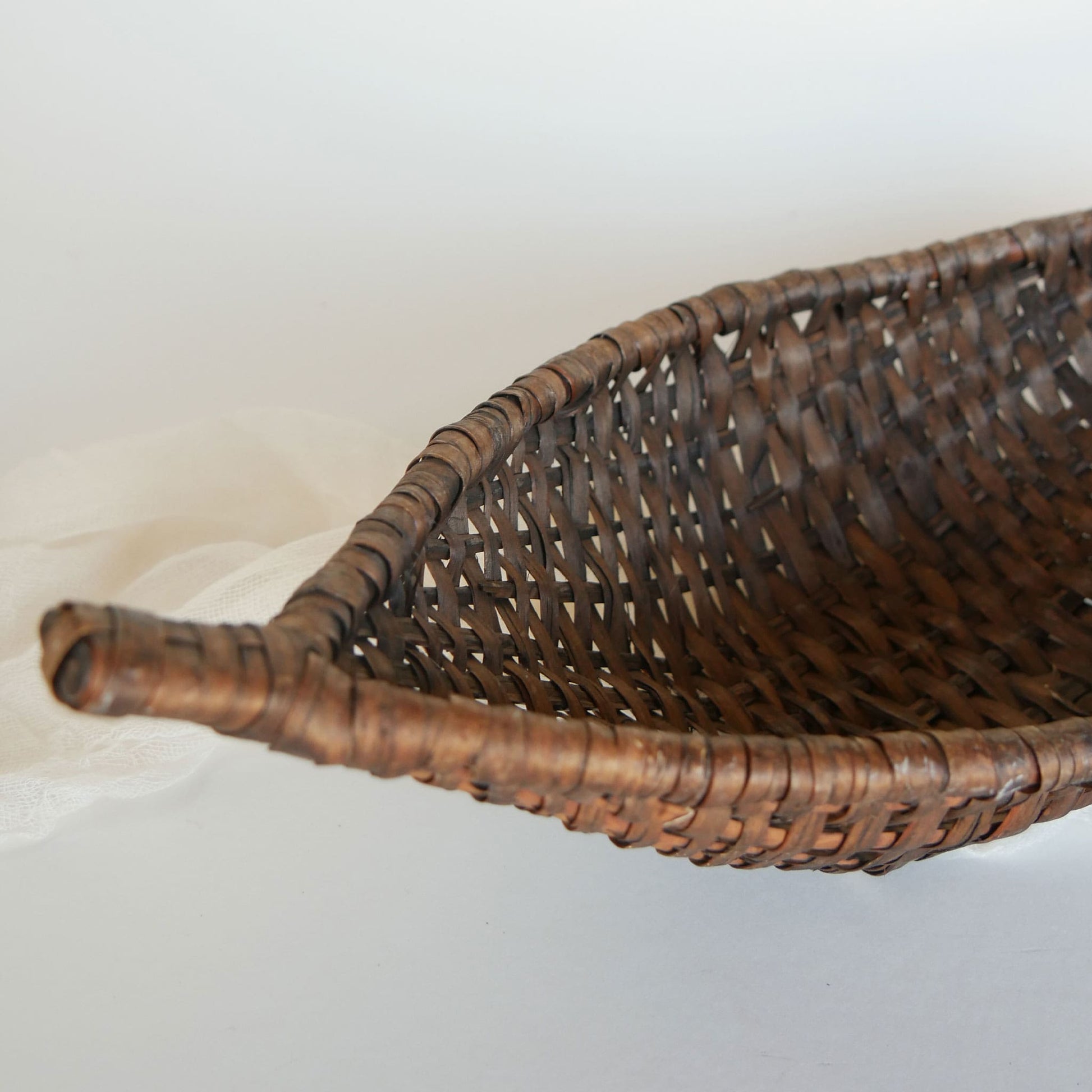 Vintage Boat Woven Wicker Bread Basket, Dark Brown Vintage BreadBasket Vintage Basket Tray Vintage Dark Brown Boat Basket