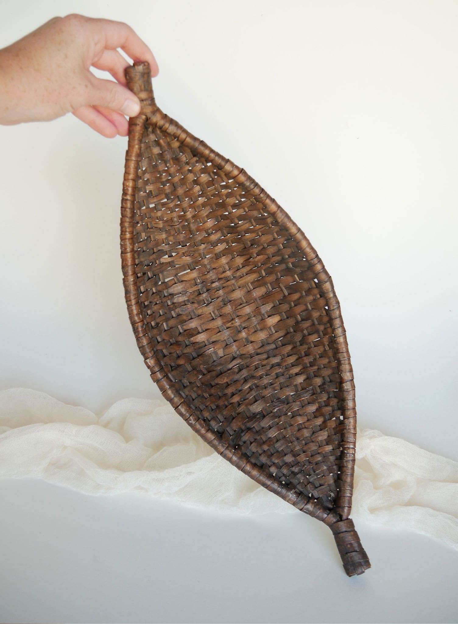 Vintage Boat Woven Wicker Bread Basket, Dark Brown Vintage BreadBasket Vintage Basket Tray Vintage Dark Brown Boat Basket