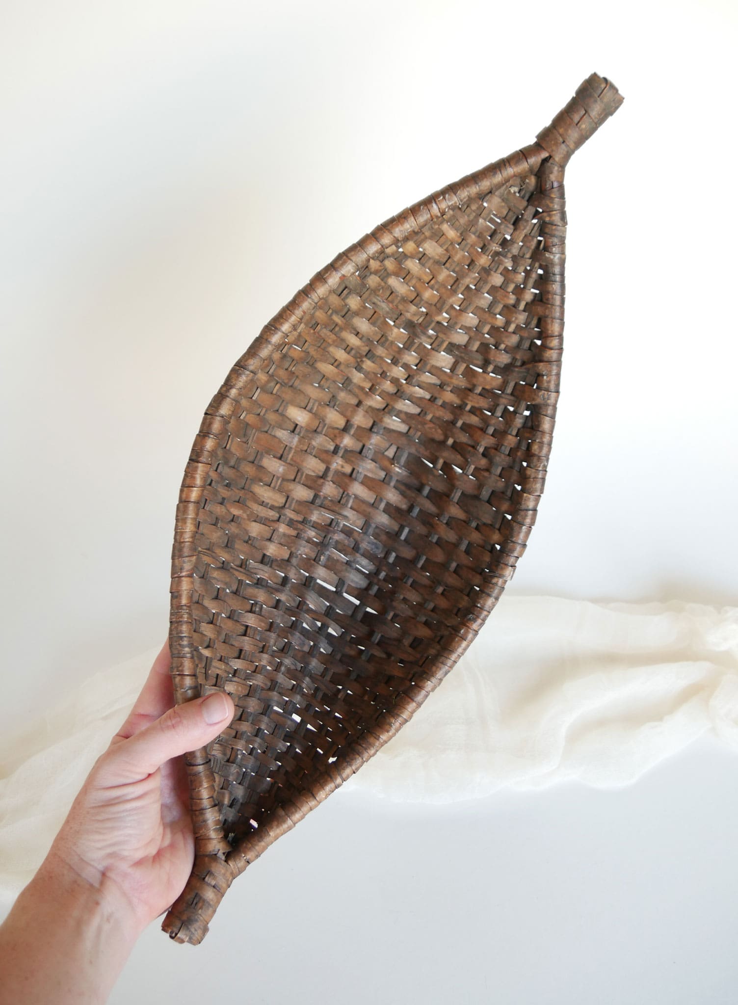 Vintage Boat Woven Wicker Bread Basket, Dark Brown Vintage BreadBasket Vintage Basket Tray Vintage Dark Brown Boat Basket