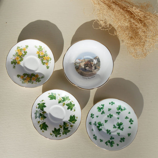Vintage Bone China Irish Shamrock 5.5in Saucer Plate Collection, Galway Bay Plate