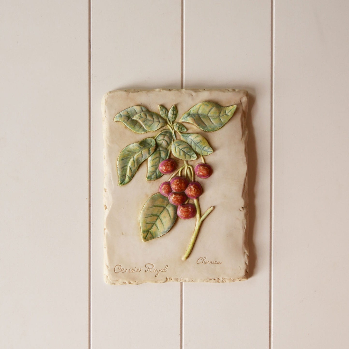 Vintage Botanical Cherry Relief Wall Plaque, French Country Fruit DEcor, Vintage Country Wall Plaque, Vintage Botanical Wall DEcor, Vintage Cherry Wall Decor, Botanical Cherry Plaque, VIntage French Country Wall Decor