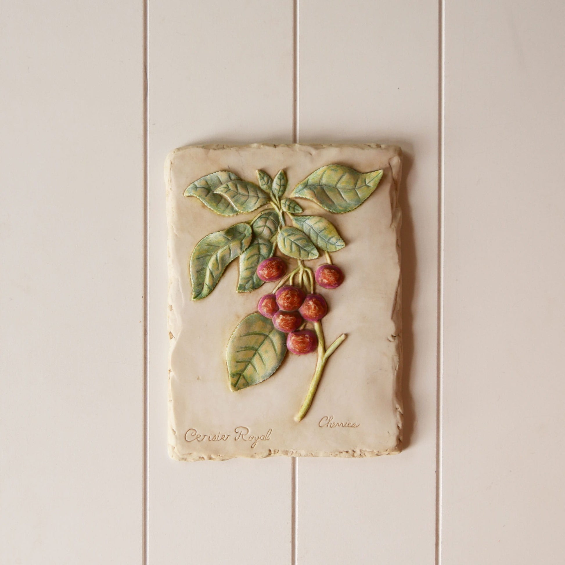 Vintage Botanical Cherry Relief Wall Plaque, French Country Fruit DEcor, Vintage Country Wall Plaque, Vintage Botanical Wall DEcor, Vintage Cherry Wall Decor, Botanical Cherry Plaque, VIntage French Country Wall Decor
