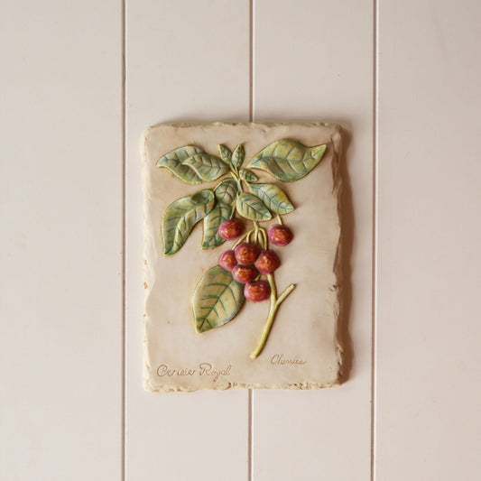 Vintage Botanical Cherry Relief Wall Plaque, French Country Fruit DEcor, Vintage Country Wall Plaque, Vintage Botanical Wall DEcor, Vintage Cherry Wall Decor, Botanical Cherry Plaque, VIntage French Country Wall Decor