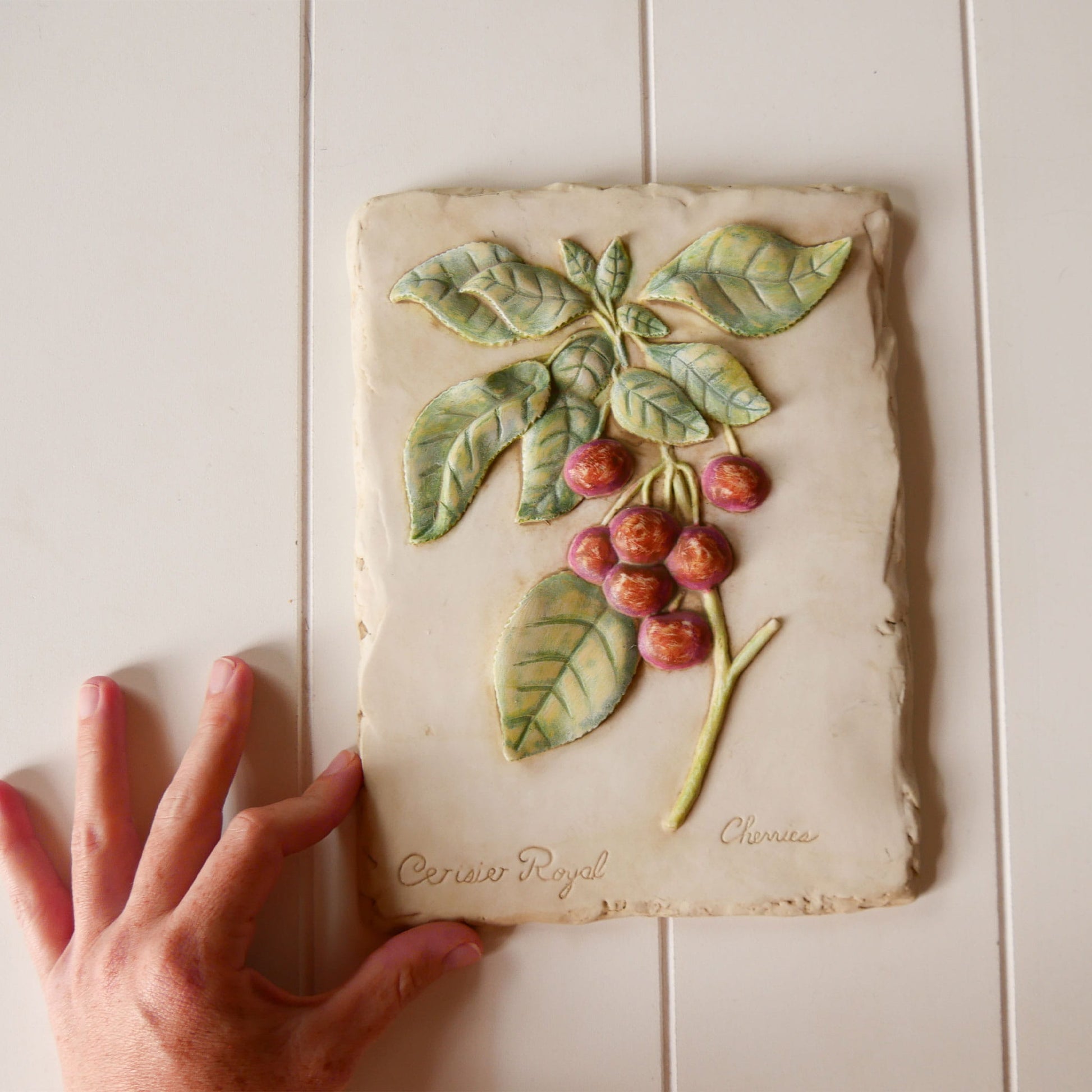 Vintage Botanical Cherry Relief Wall Plaque, French Country Fruit DEcor, Vintage Country Wall Plaque, Vintage Botanical Wall DEcor, Vintage Cherry Wall Decor, Botanical Cherry Plaque, VIntage French Country Wall Decor