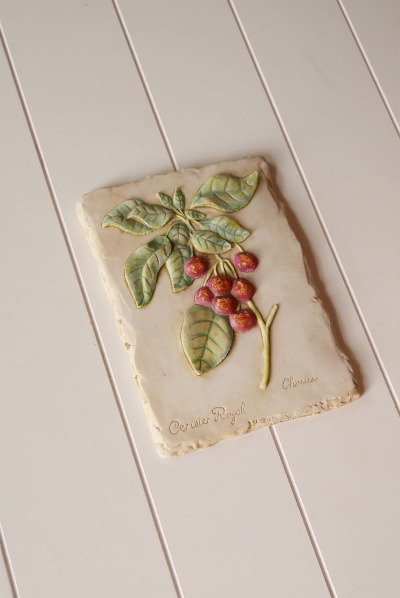 Vintage Botanical Cherry Relief Wall Plaque, French Country Fruit DEcor, Vintage Country Wall Plaque, Vintage Botanical Wall DEcor, Vintage Cherry Wall Decor, Botanical Cherry Plaque, VIntage French Country Wall Decor