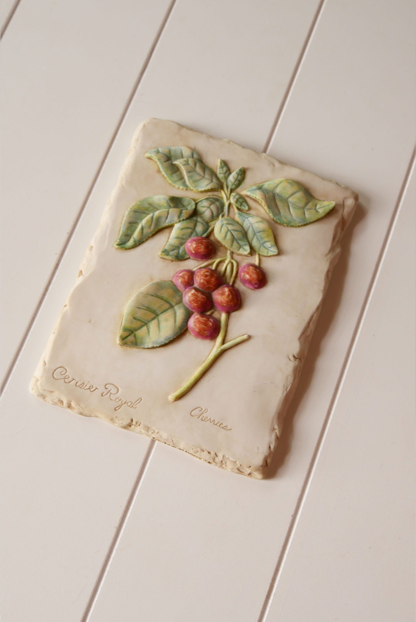 Vintage Botanical Cherry Relief Wall Plaque, French Country Fruit DEcor, Vintage Country Wall Plaque, Vintage Botanical Wall DEcor, Vintage Cherry Wall Decor, Botanical Cherry Plaque, VIntage French Country Wall Decor