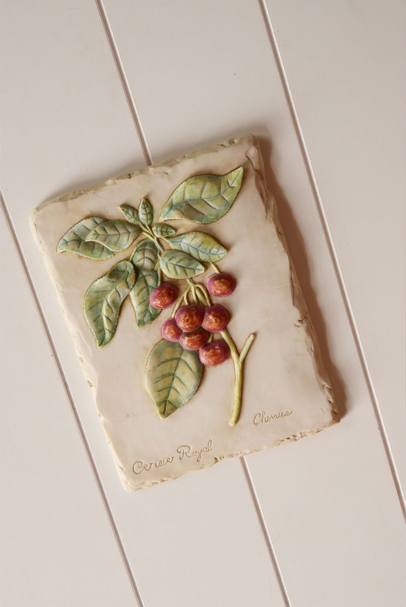 Vintage Botanical Cherry Relief Wall Plaque, French Country Fruit DEcor, Vintage Country Wall Plaque, Vintage Botanical Wall DEcor, Vintage Cherry Wall Decor, Botanical Cherry Plaque, VIntage French Country Wall Decor