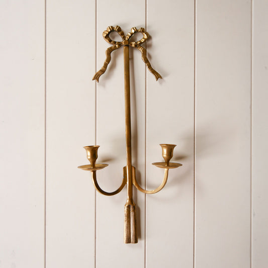Brass Bow Tassel French Style Wall Sconce, Vintage Brass Bow Wall Sconce, Vintage Brass Bow Wall Decor, Vintage Brass Candlestick Wall Sconce, Brass Bow Wall Sconce