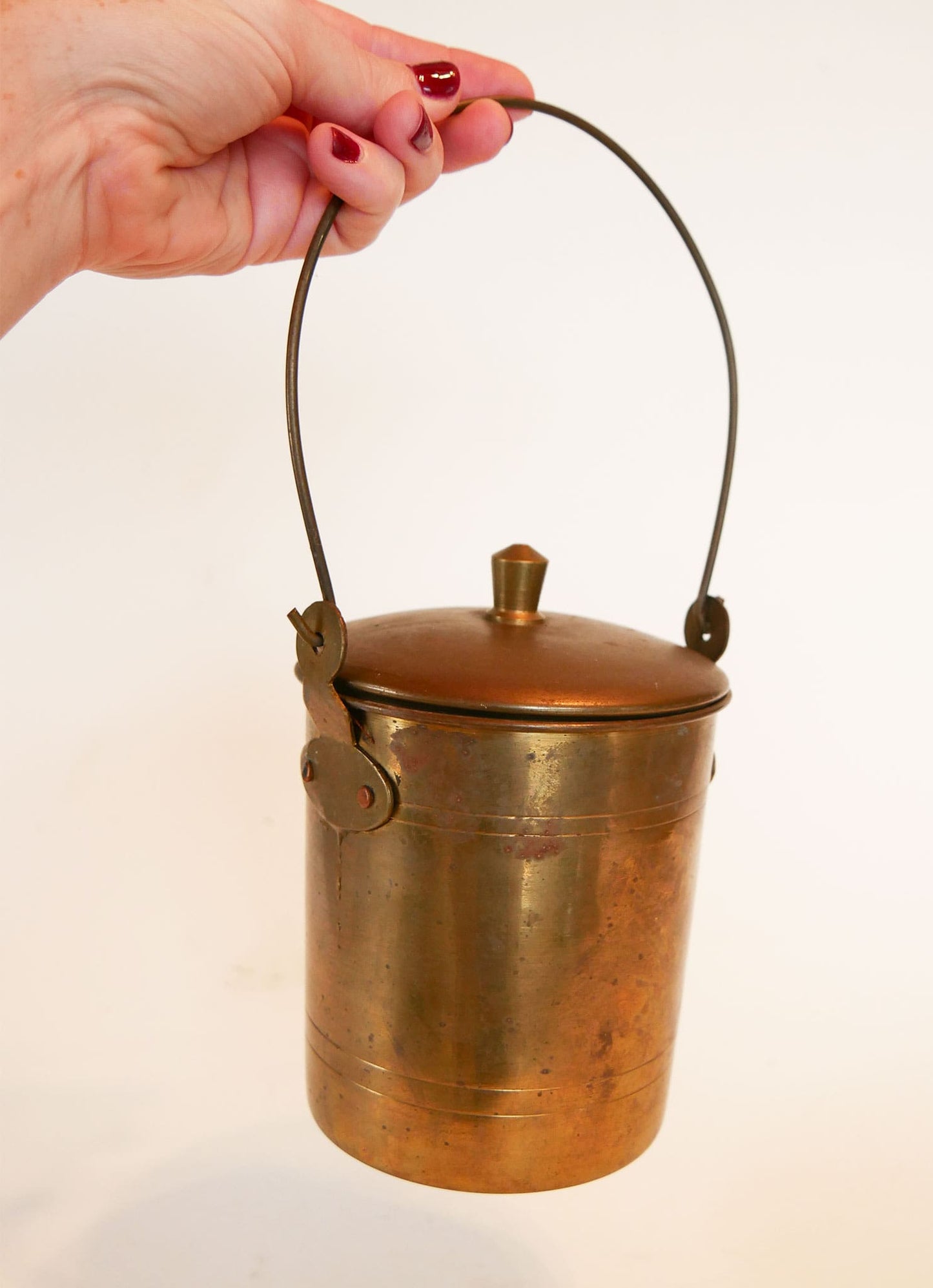 Vintage Brass Container with Lid and Swing Handle, Vintage Brass Decor, VIntage Home Decor, Vintage Farmhouse Decor
