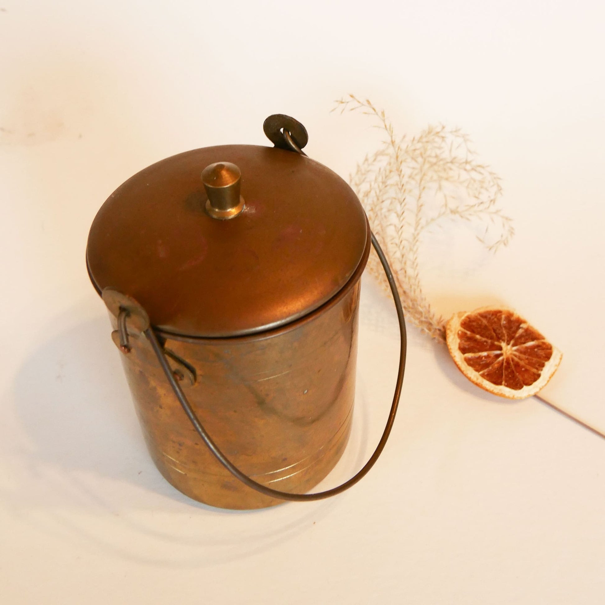 Vintage Brass Container with Lid and Swing Handle, Vintage Brass Decor, VIntage Home Decor, Vintage Farmhouse Decor