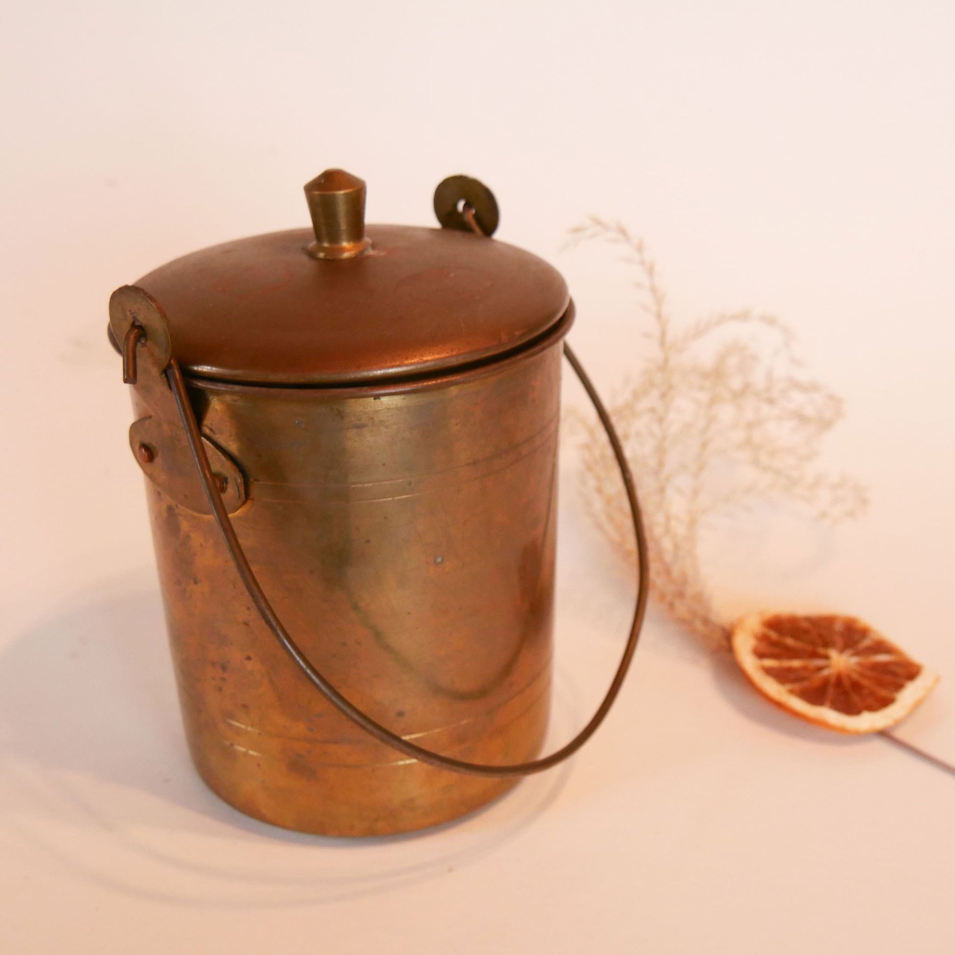 Vintage Brass Container with Lid and Swing Handle, Vintage Brass Decor, VIntage Home Decor, Vintage Farmhouse Decor