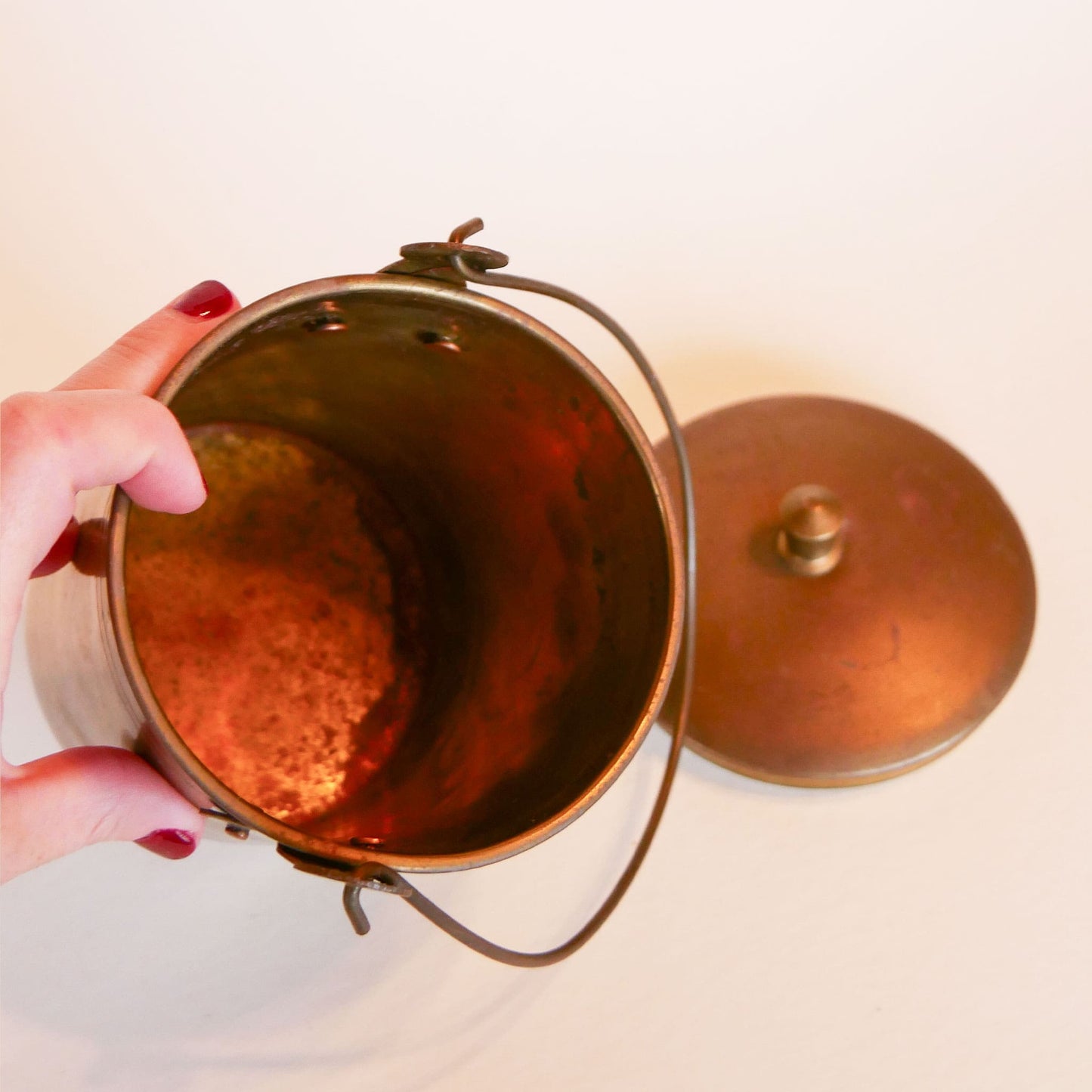 Vintage Brass Container with Lid and Swing Handle, Vintage Brass Decor, VIntage Home Decor, Vintage Farmhouse Decor