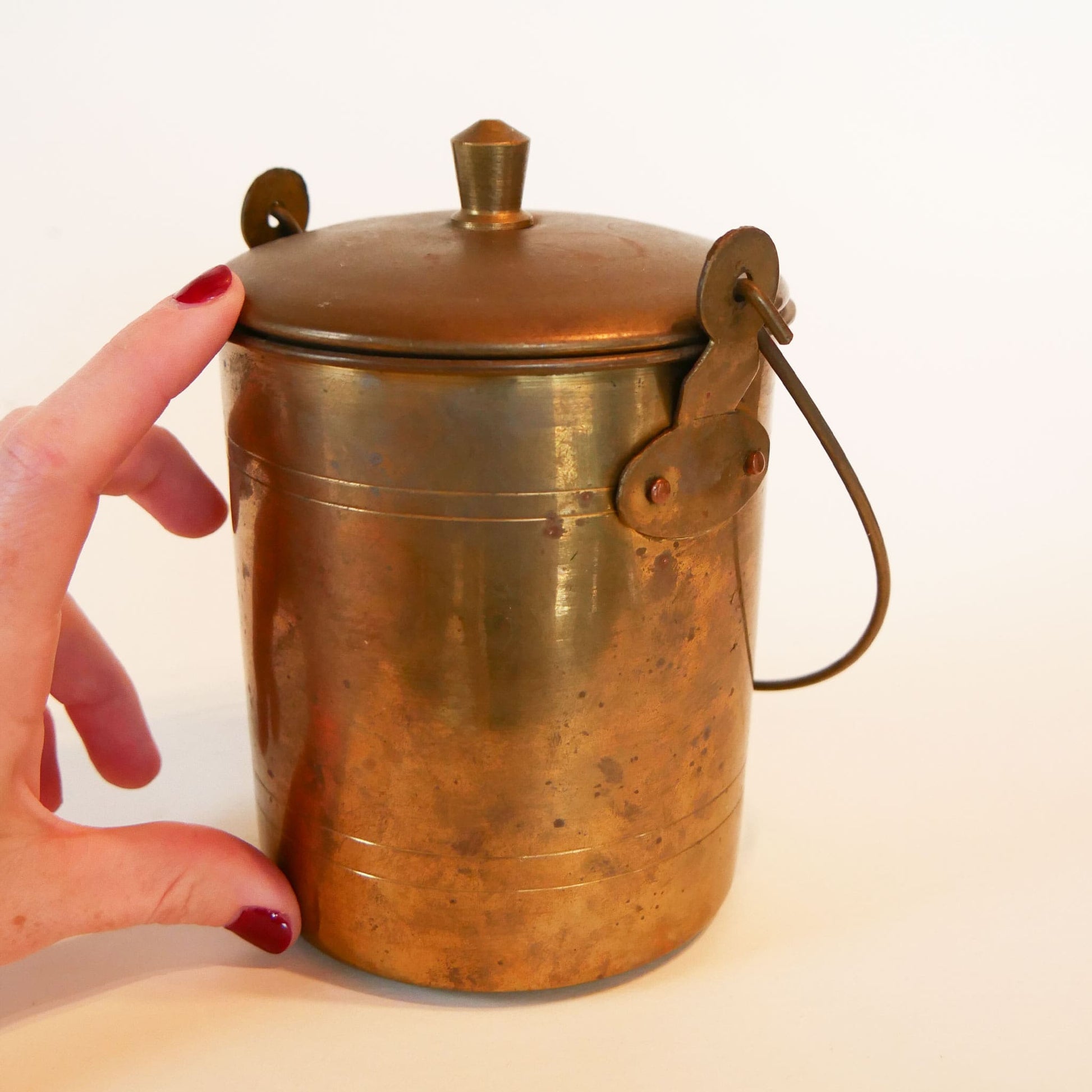 Vintage Brass Container with Lid and Swing Handle, Vintage Brass Decor, VIntage Home Decor, Vintage Farmhouse Decor