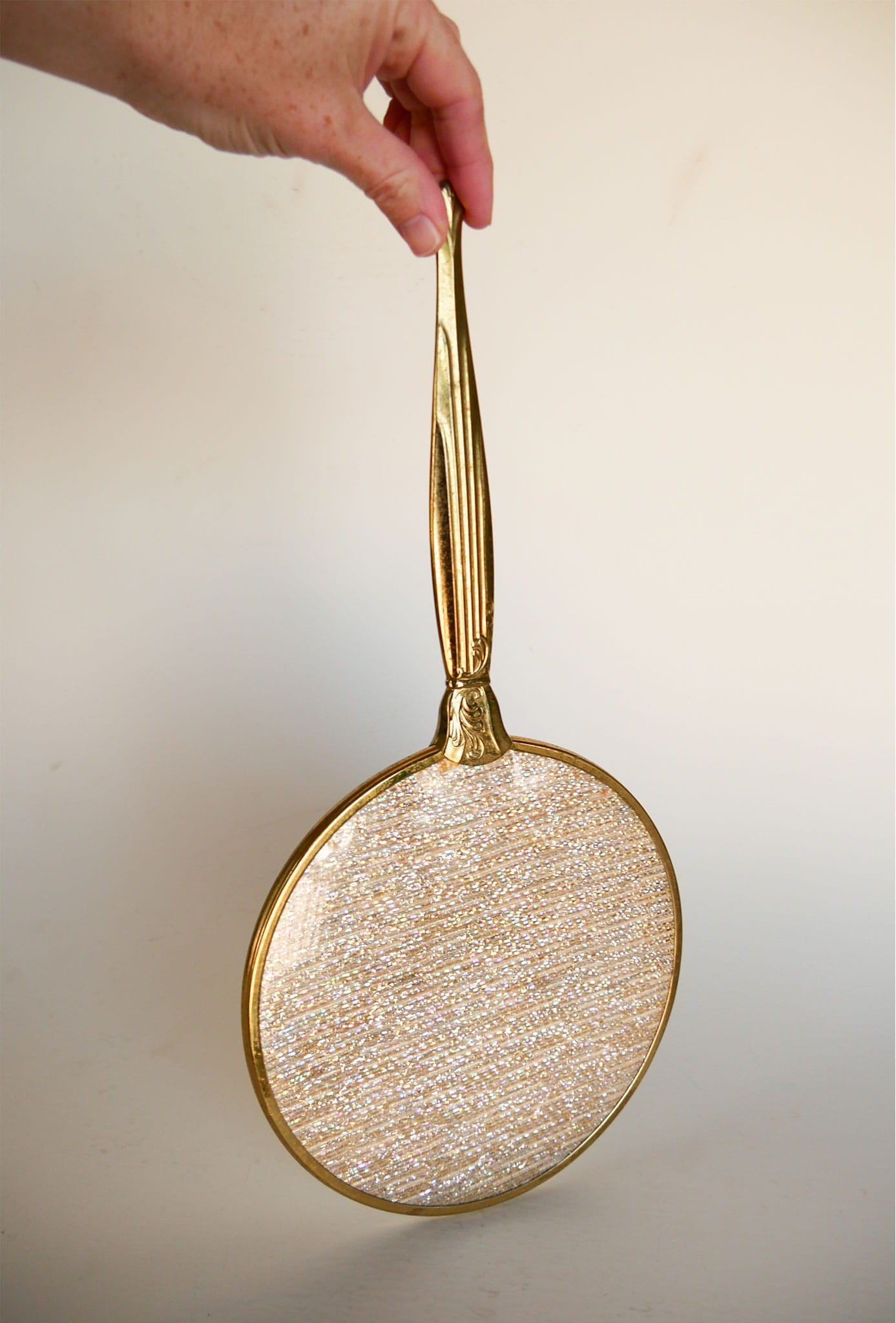 Vintage Brass Vaniety Hand Mirror, VIntage Gold Mirror, Vintage Vaniety Mirror, Vintage Ornate Gold Mirror, Vintage Dresser Mirror