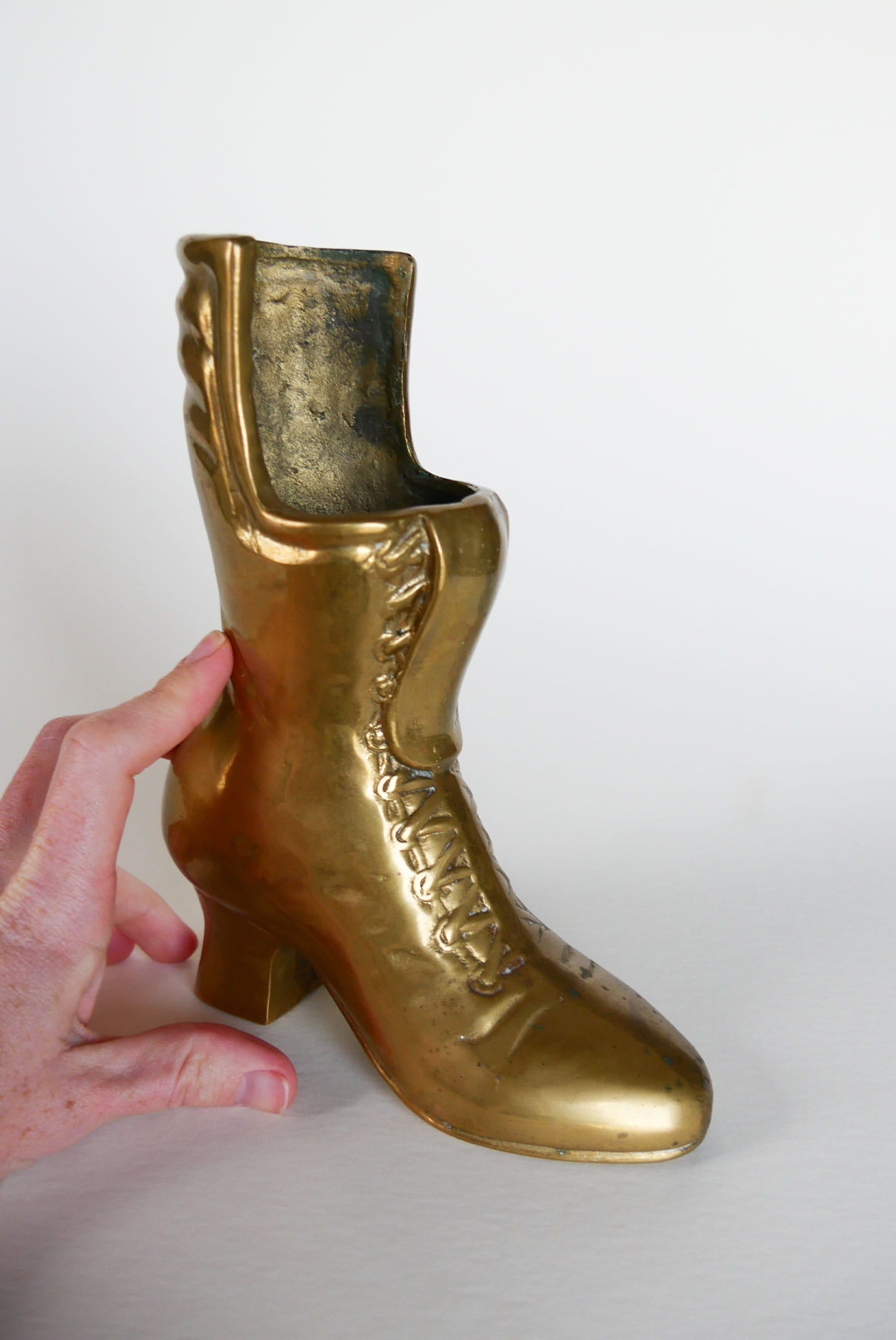 Brass Victorian Lace Up Boot Planter, VIntage BRass Decor, Vintage Brass Planter, Vintage Brass Womens Boot Planter, Vintage Brass Victorian Boot, Vintage Home Decor