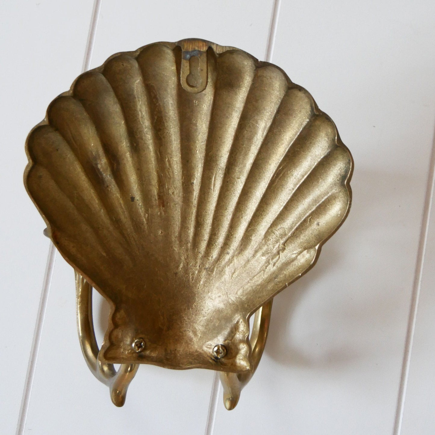 Brass Seashell Double Candlestick Wall Sconce, Brass Nautical Decor, Vintage Brass Ship Plate, Vintage Brass Ship Decor, Vintage Brass Plate, Vintage Wall Decor