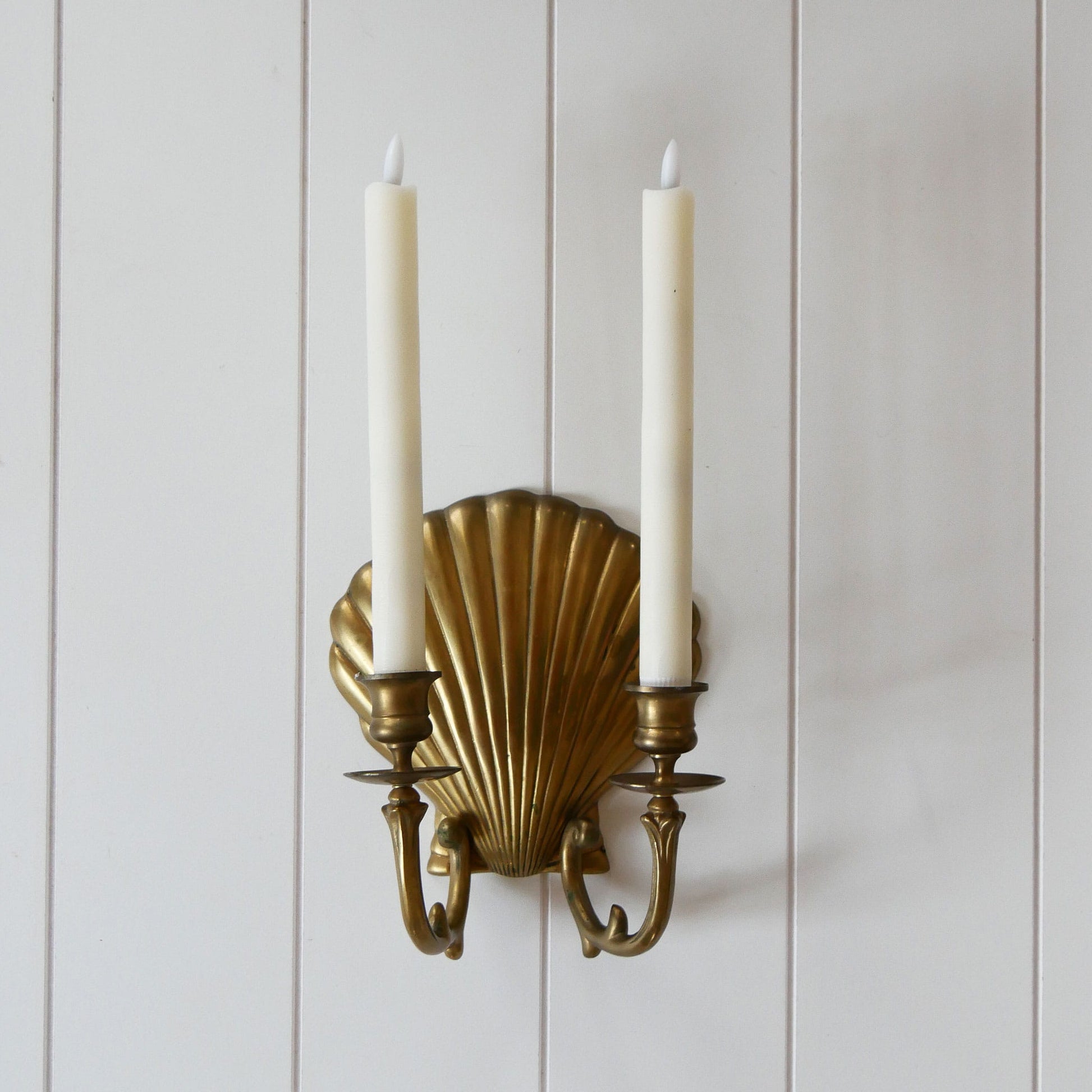 Brass Seashell Double Candlestick Wall Sconce, Brass Nautical Decor, Vintage Brass Ship Plate, Vintage Brass Ship Decor, Vintage Brass Plate, Vintage Wall Decor