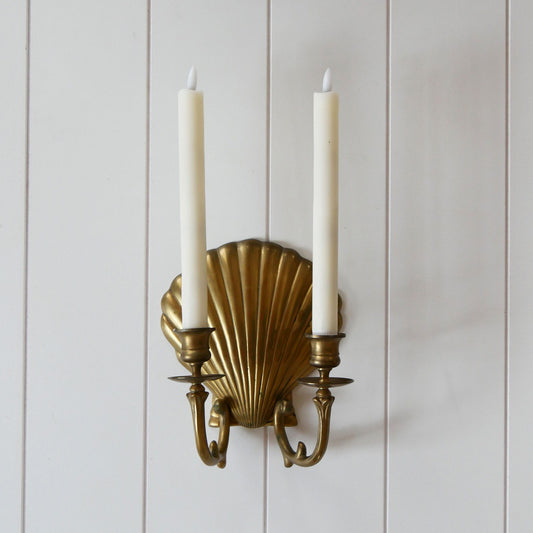 Brass Seashell Double Candlestick Wall Sconce, Brass Nautical Decor, Vintage Brass Ship Plate, Vintage Brass Ship Decor, Vintage Brass Plate, Vintage Wall Decor